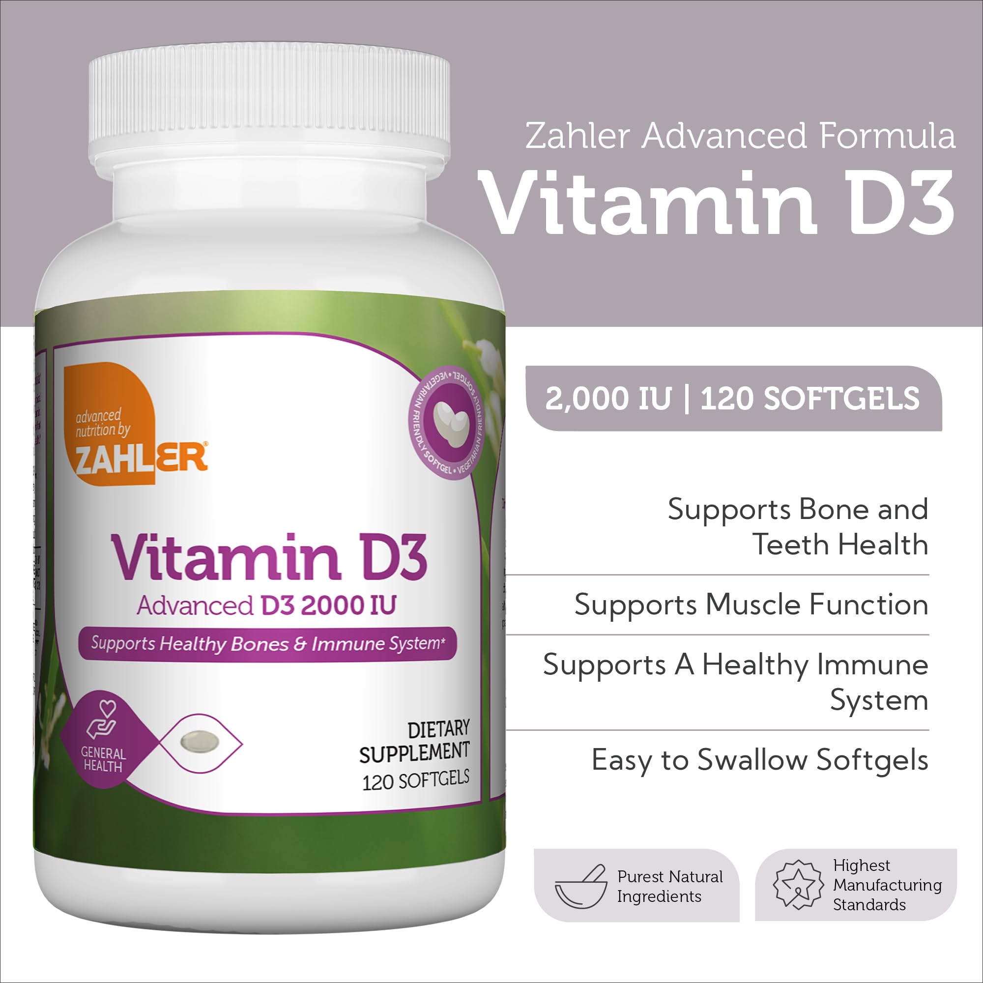 Foto 3 pulgar | Suplemento Zahler Advanced Vitamina D3 2000 Ui 120 Cápsulas Blandas - Venta Internacional.