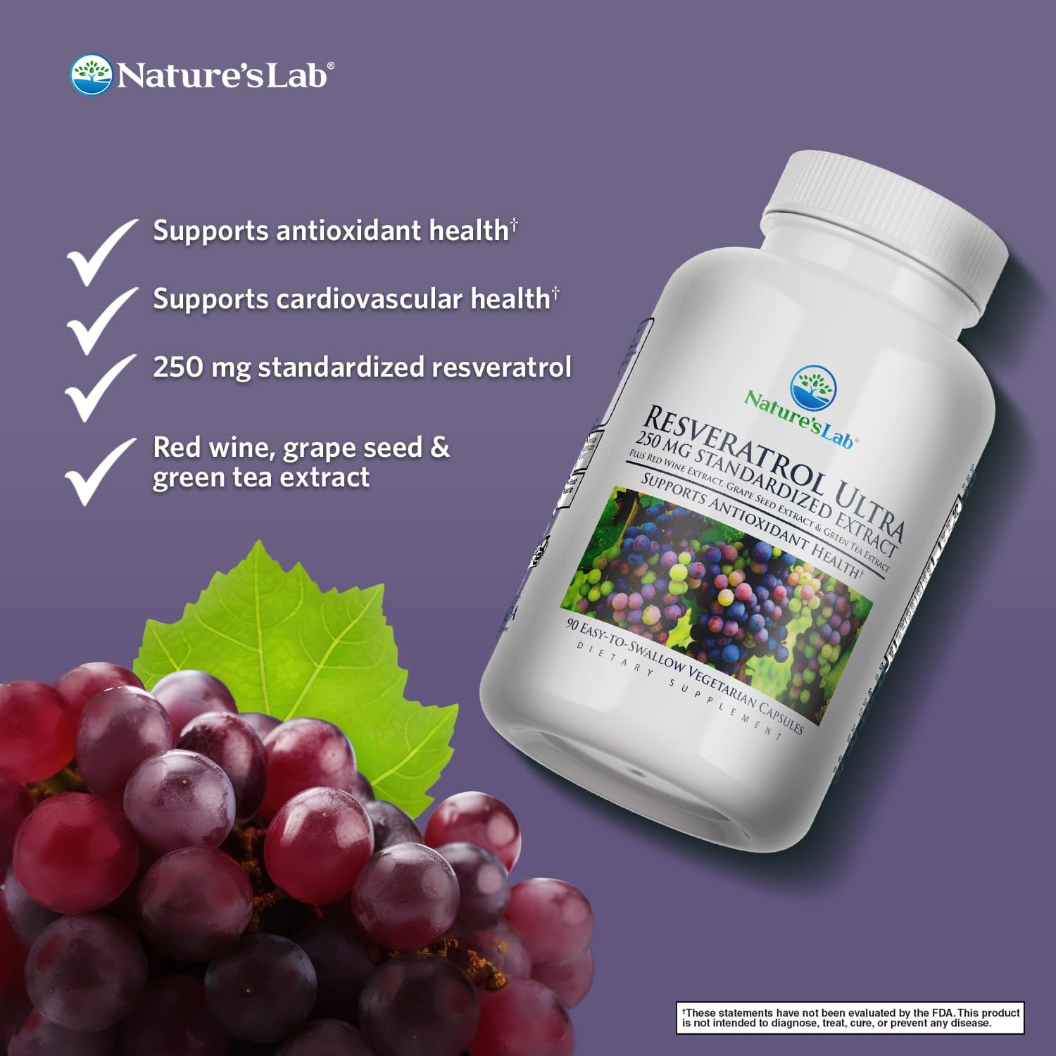 Foto 3 pulgar | Suplemento Nature's Lab Resveratrol Ultra 250 Mg 90% Vegano - Venta Internacional.