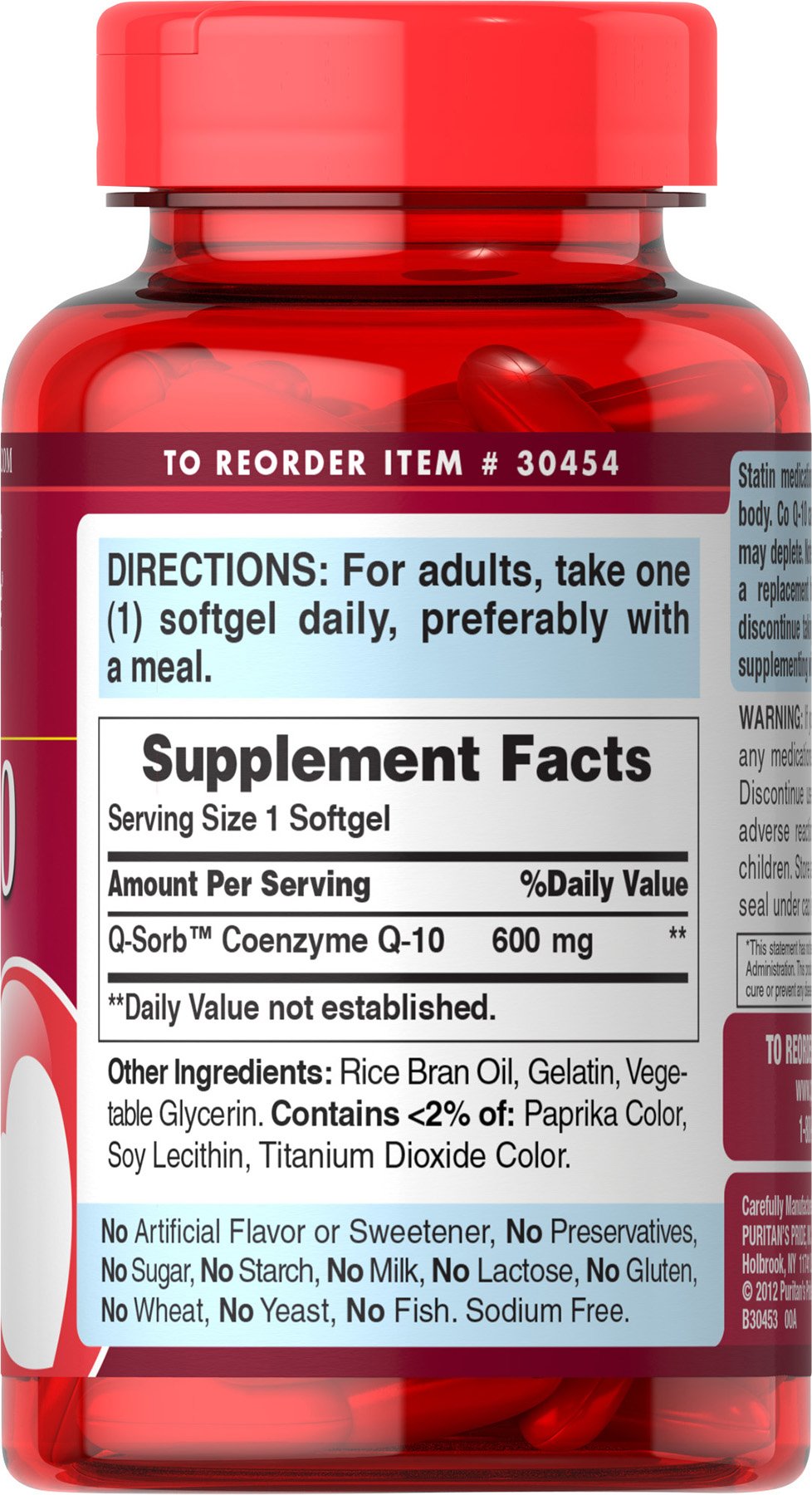 Foto 3 pulgar | Suplemento Puritan's Pride Q-sorb Coq10 De 600 Mg Para El Corazón, 60 Cápsulas Blandas - Venta Internacional.