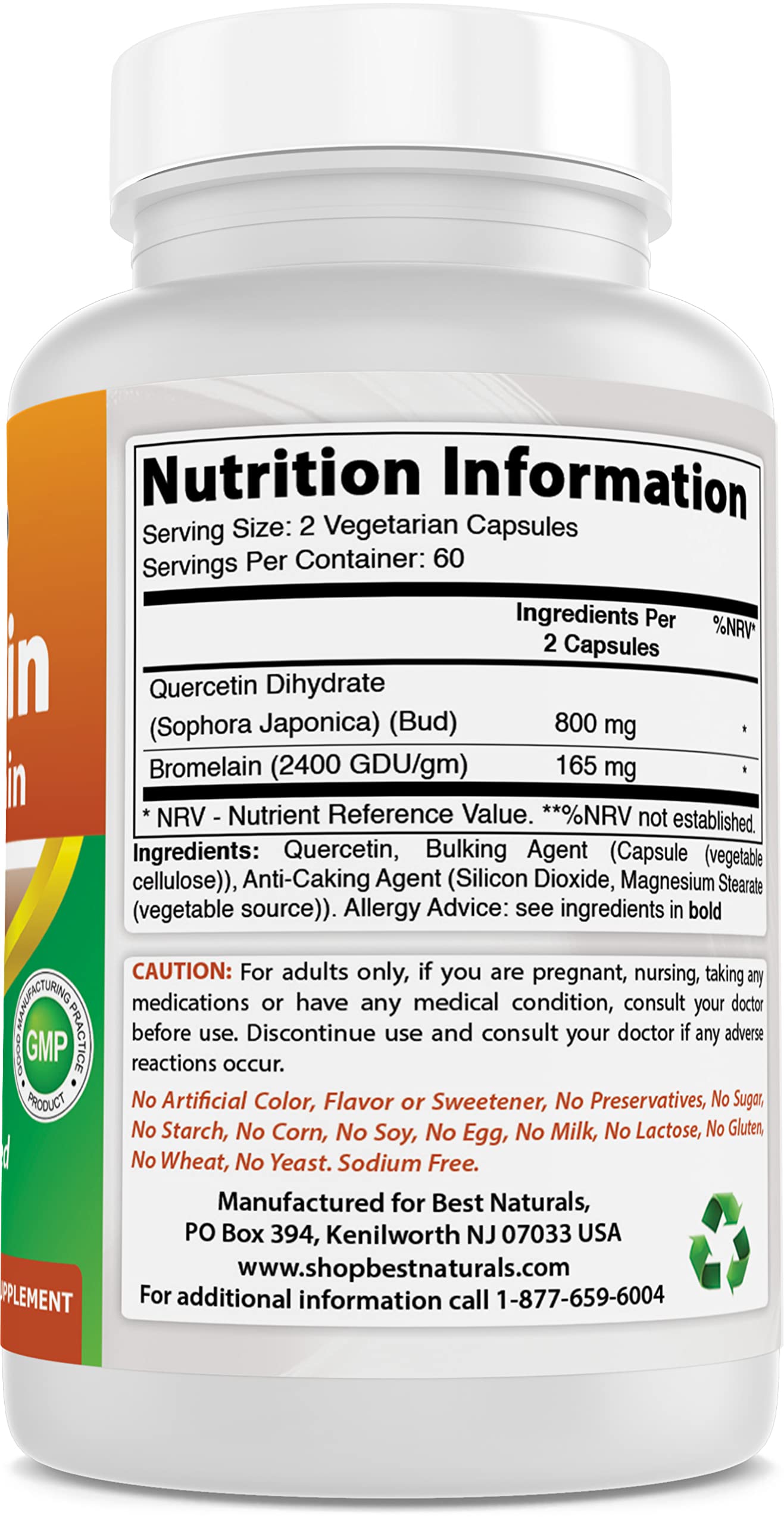 Foto 3 | Suplemento Best Naturals Quercetina 800 Mg Con Bromelina 165 Mg - Venta Internacional.