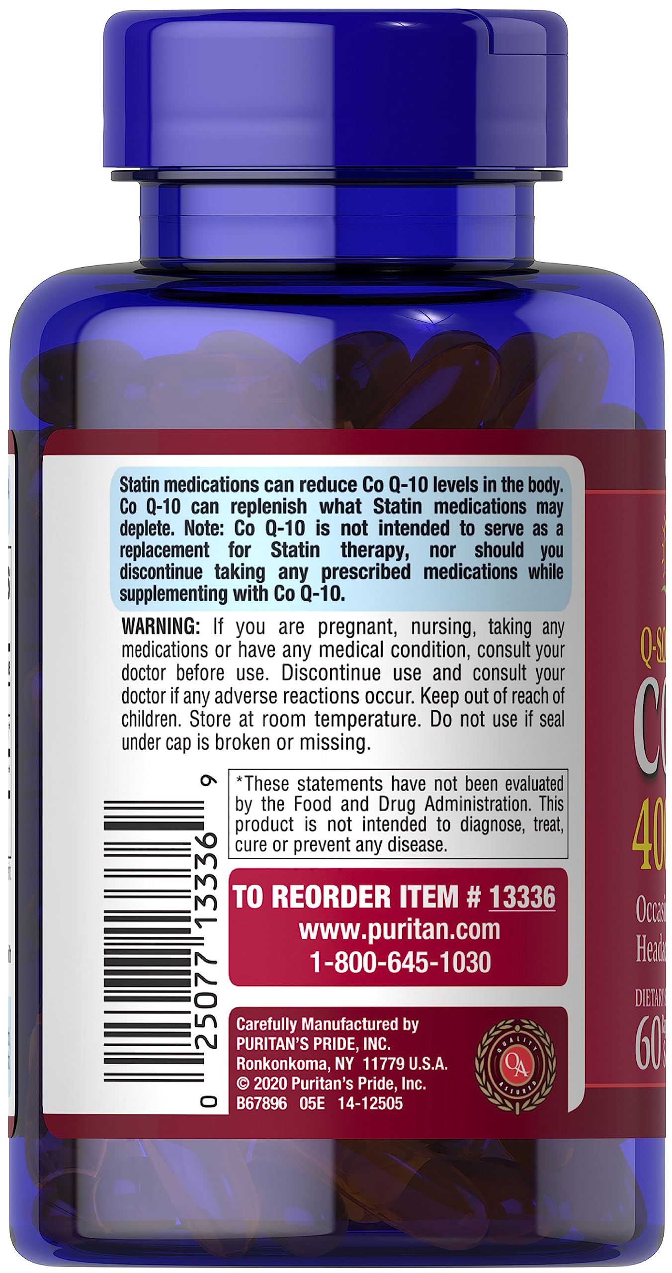 Foto 2 | Suplemento Puritan's Pride Q-sorb Coq10, 400 Mg, Cápsulas Blandas X60 - Venta Internacional.