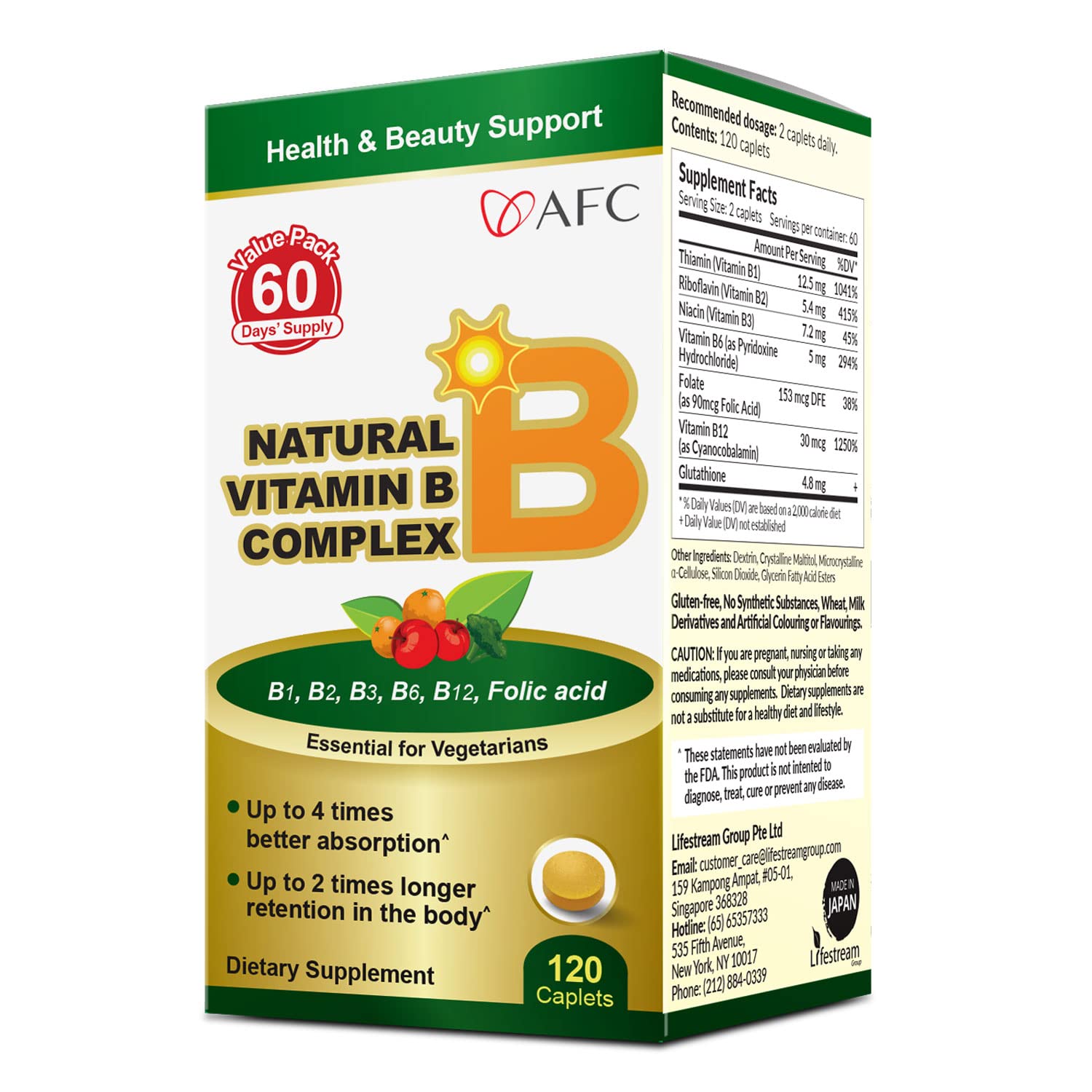 Foto 2 pulgar | Suplemento Del Complejo Natural De Vitamina B Afc Japan 120 Cápsulas - Venta Internacional.