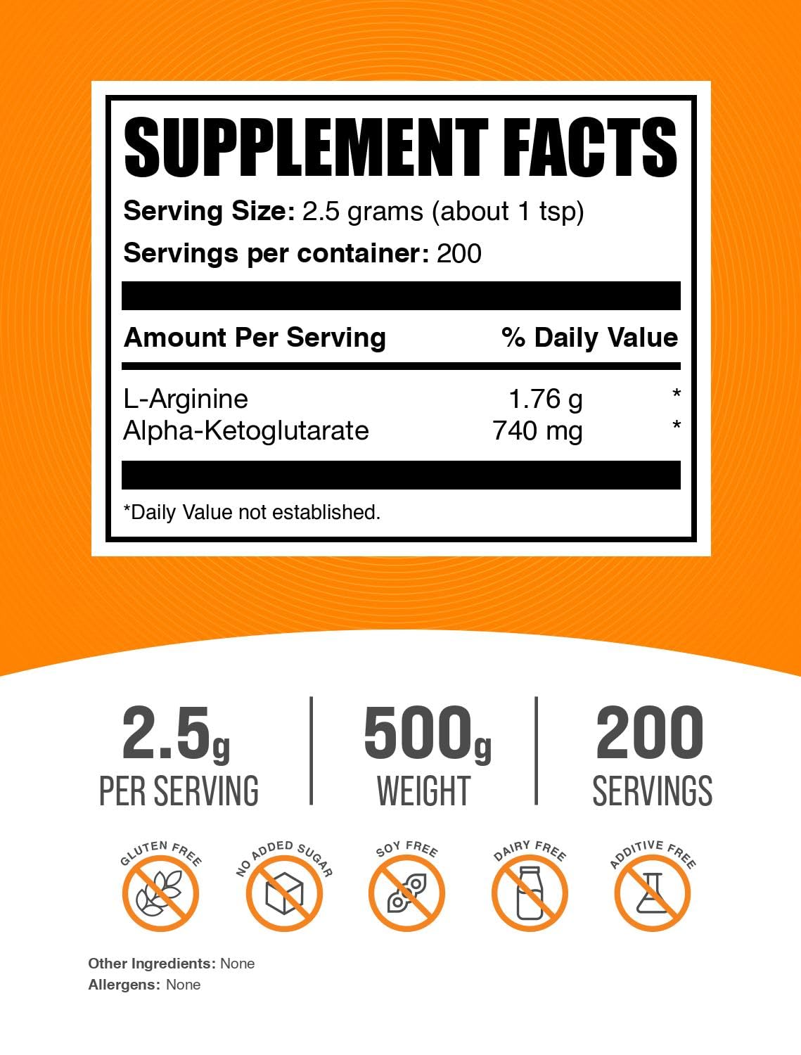 Foto 3 pulgar | Suplemento Bulksupplements.com Aakg En Polvo Arginina Akg 500 G - Venta Internacional.