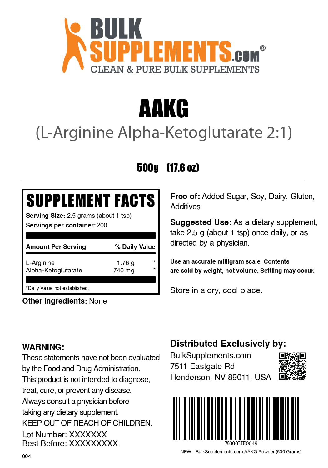 Foto 7 pulgar | Suplemento Bulksupplements.com Aakg En Polvo Arginina Akg 500 G - Venta Internacional.