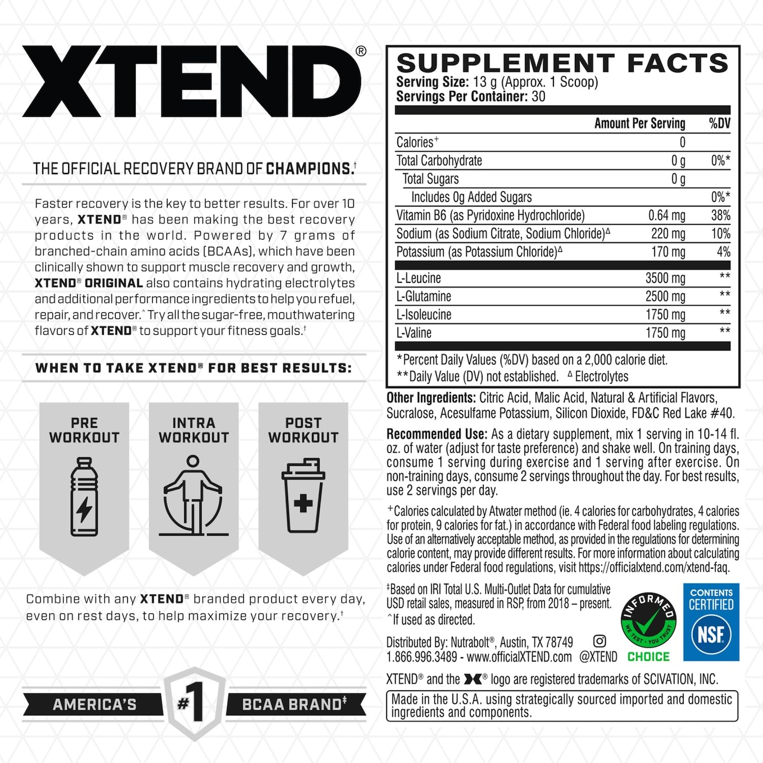 Foto 2 | Bcaa Powder Xtend Original Strawberry Kiwi 30 Porciones - Venta Internacional.