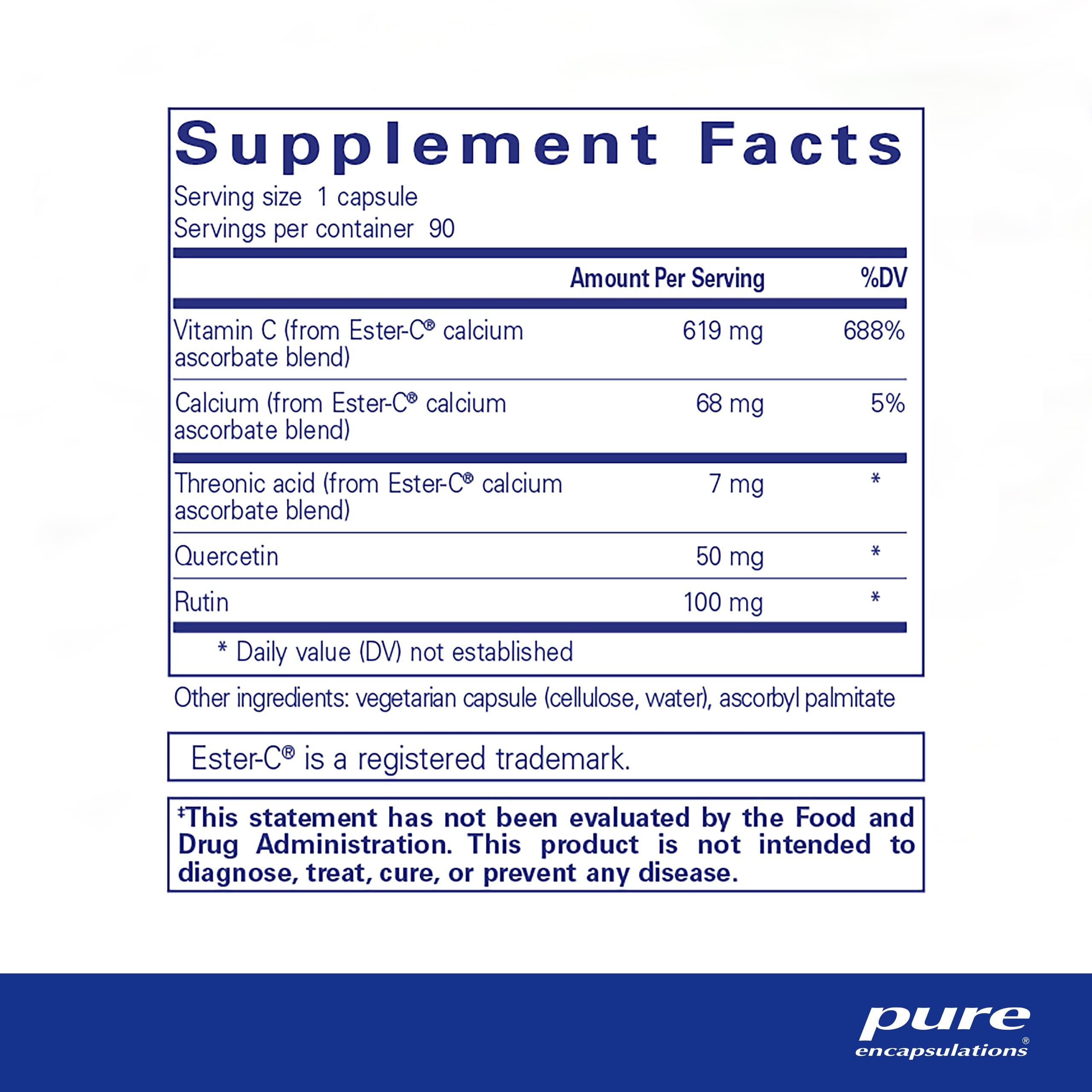 Foto 2 | Suplemento Pure Encapsulations Ester-c Y Flavonoides 90 Cápsulas - Venta Internacional.