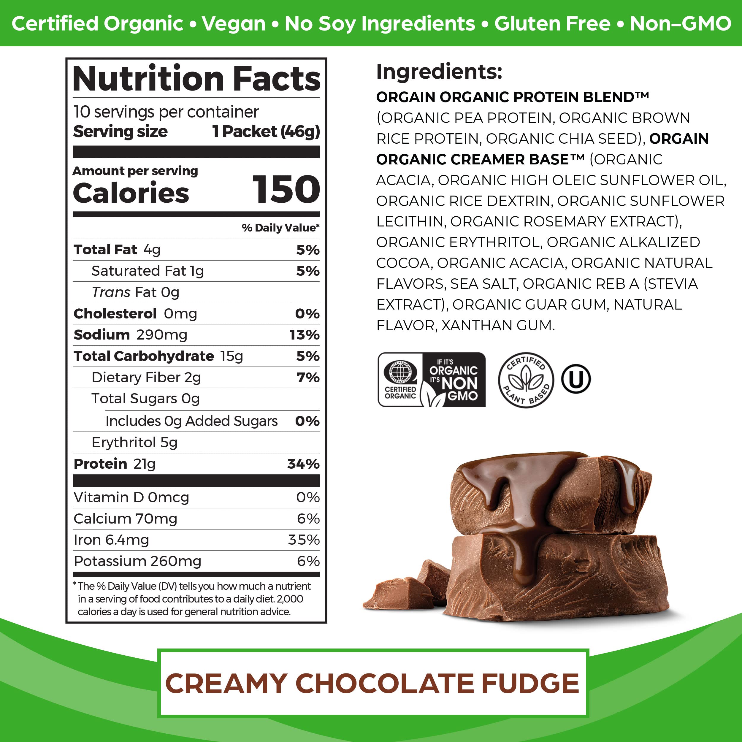 Foto 3 pulgar | Fudge De Chocolate Cremoso Vegano Orgánico Con Proteína En Polvo Orgain - Venta Internacional.