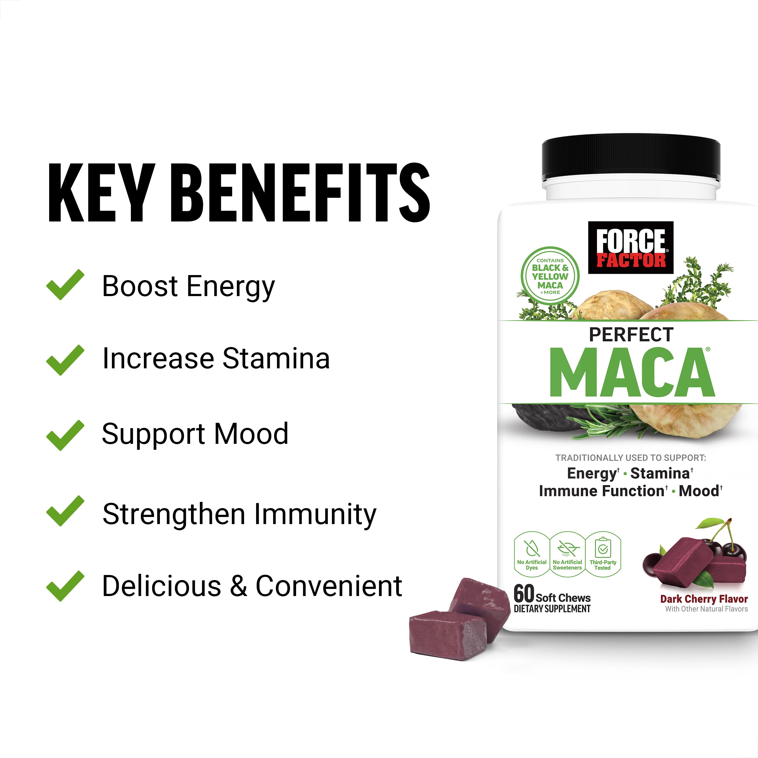 Foto 3 pulgar | Suplemento Force Factor Perfect Maca Con Saffron 60 Soft Chew - Venta Internacional.