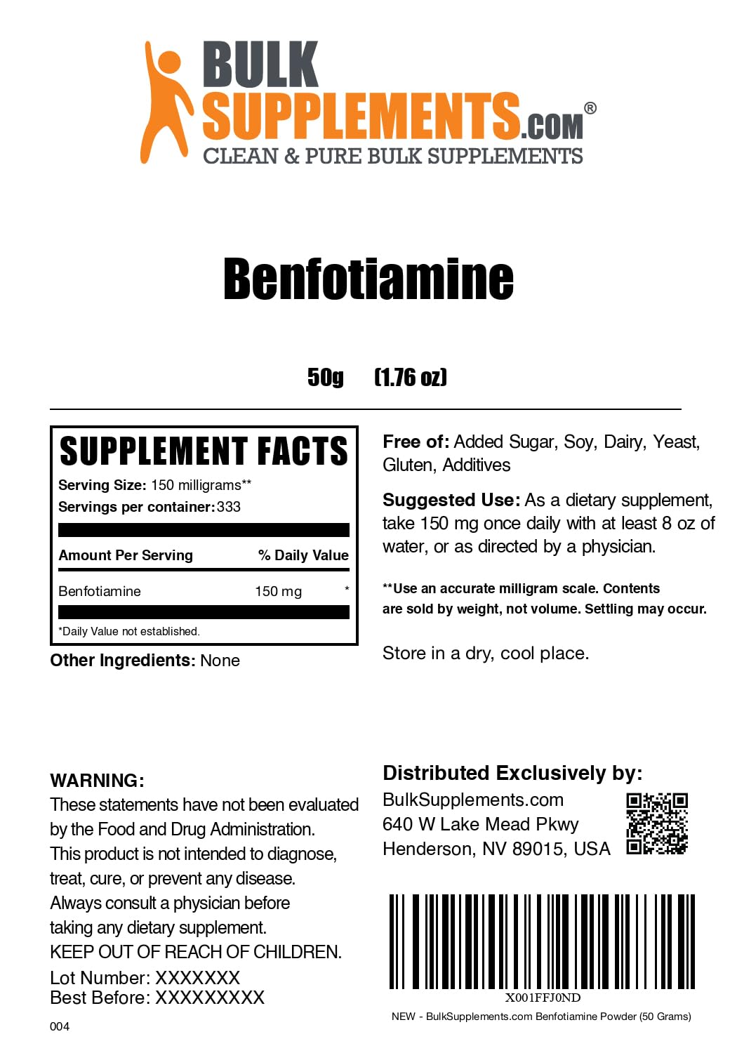 Foto 7 pulgar | Suplemento Bulksupplements.com Benfotiamina 150 Mg En Polvo - Venta Internacional.