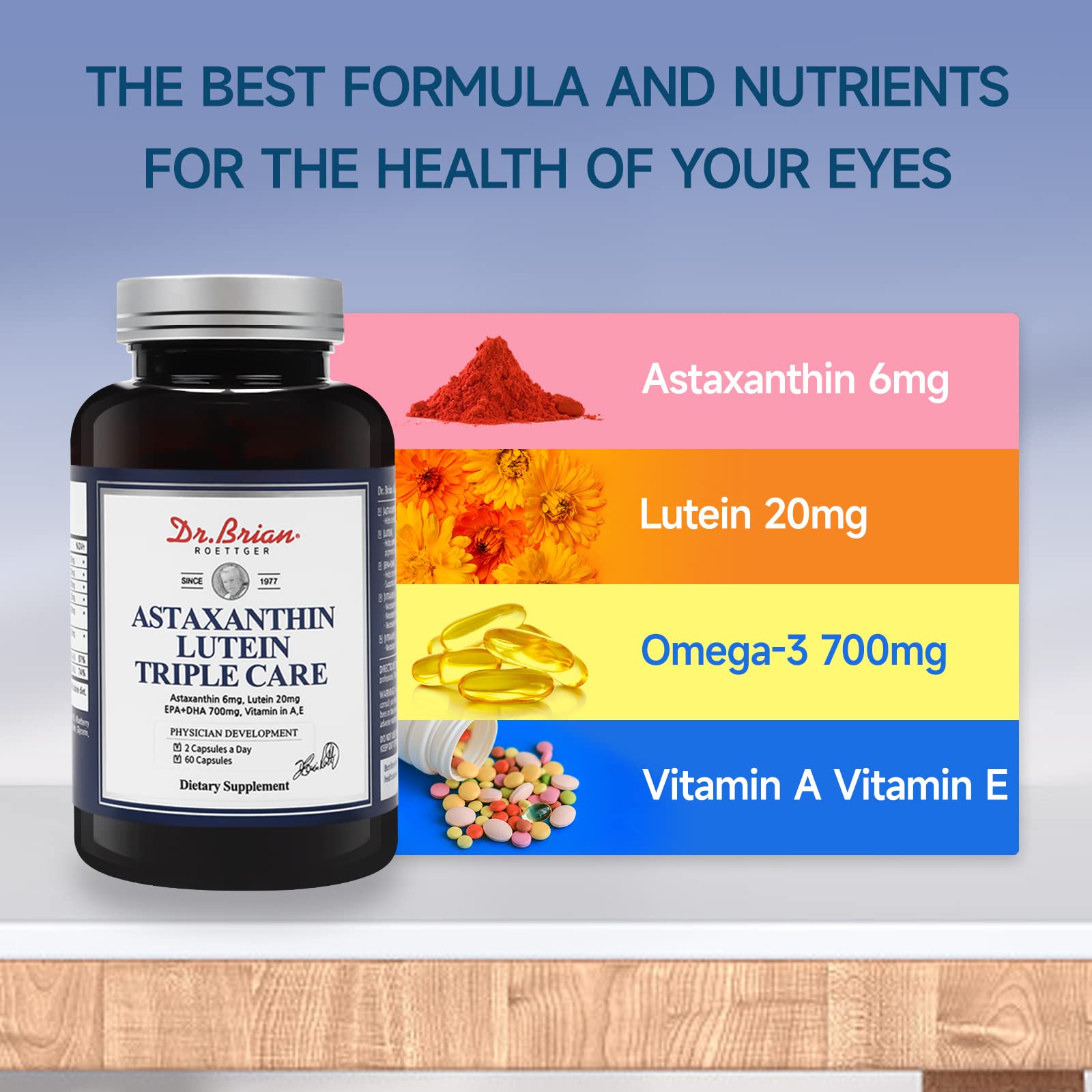 Foto 3 pulgar | Suplemento Dr. Brian Vitamins Eye Luteína 20 Mg Astaxantina 6 Mg - Venta Internacional.