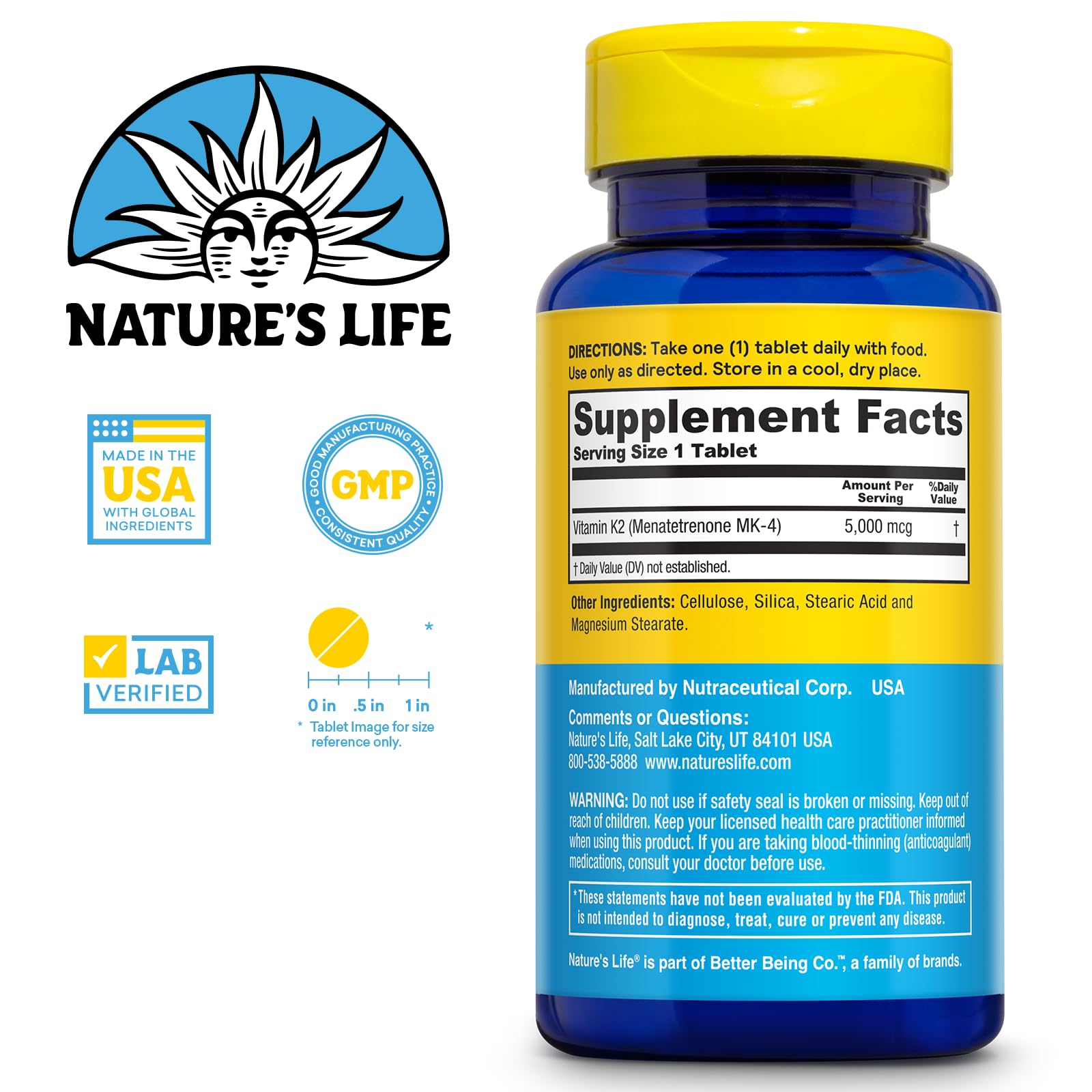 Foto 2 | Suplemento De Vitamina K2 Nature's Life Revitalizing 60 Comprimidos - Venta Internacional.