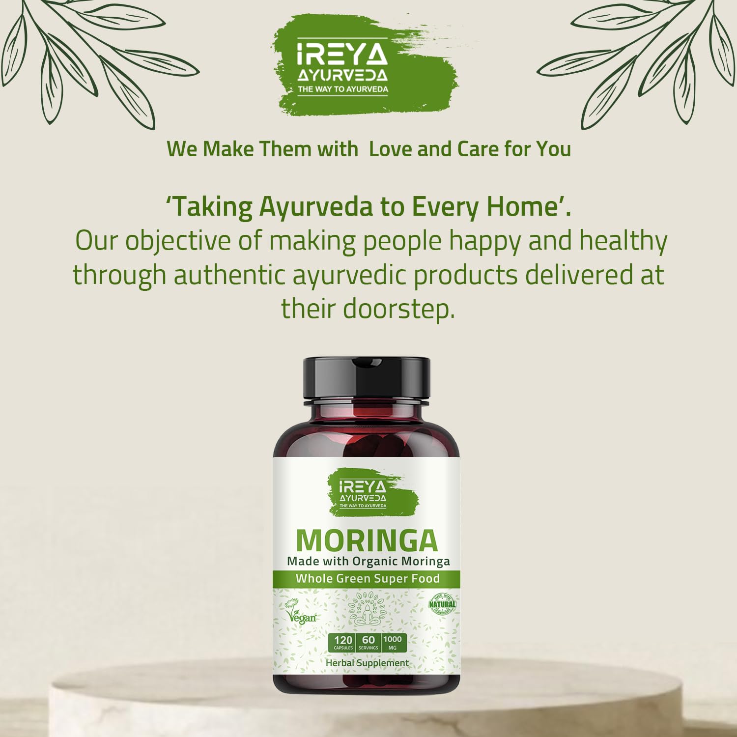 Foto 3 | Suplemento Ireya Ayurveda Moringa En Cápsula 1000 Mg (120 Cápsulas) - Venta Internacional.