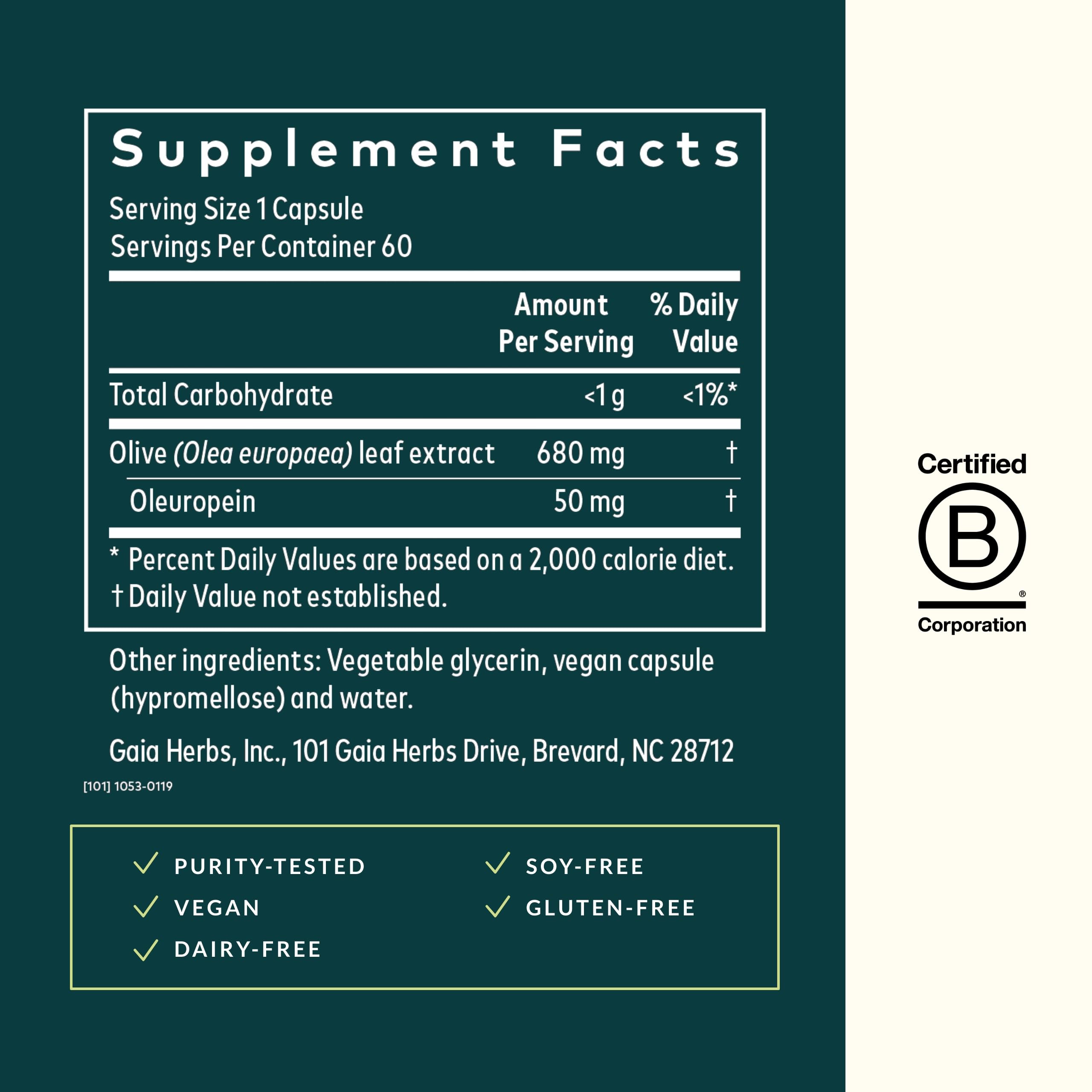 Foto 2 | Suplemento De Extracto De Hoja De Olivo De Gaia Herbs 60 Cápsulas Veganas - Venta Internacional.