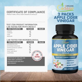 Foto 7 | Suplemento De Cápsulas Orgánicas De Extracto De Vinagre De Sidra De Manzana Cadane - Venta Internacional.