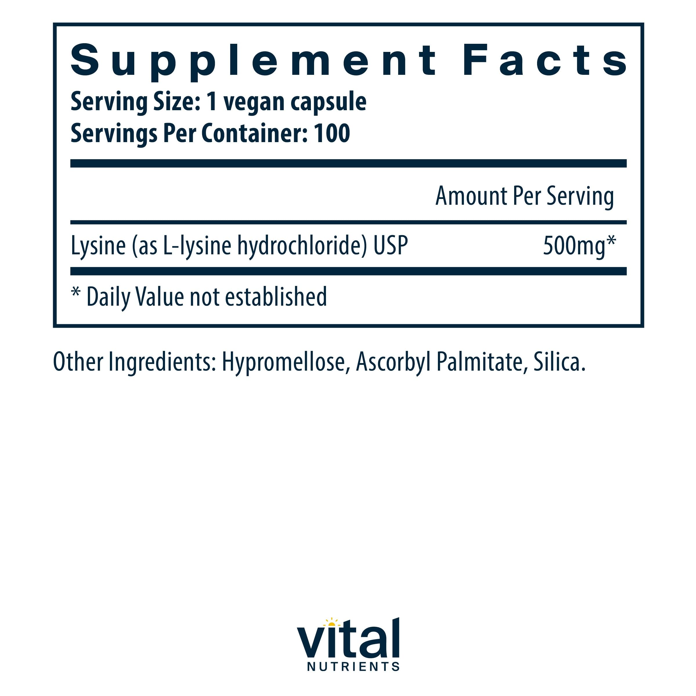 Foto 3 pulgar | Suplemento De Lisina De Vital Nutrients 500 Mg 100 Cápsulas - Venta Internacional.