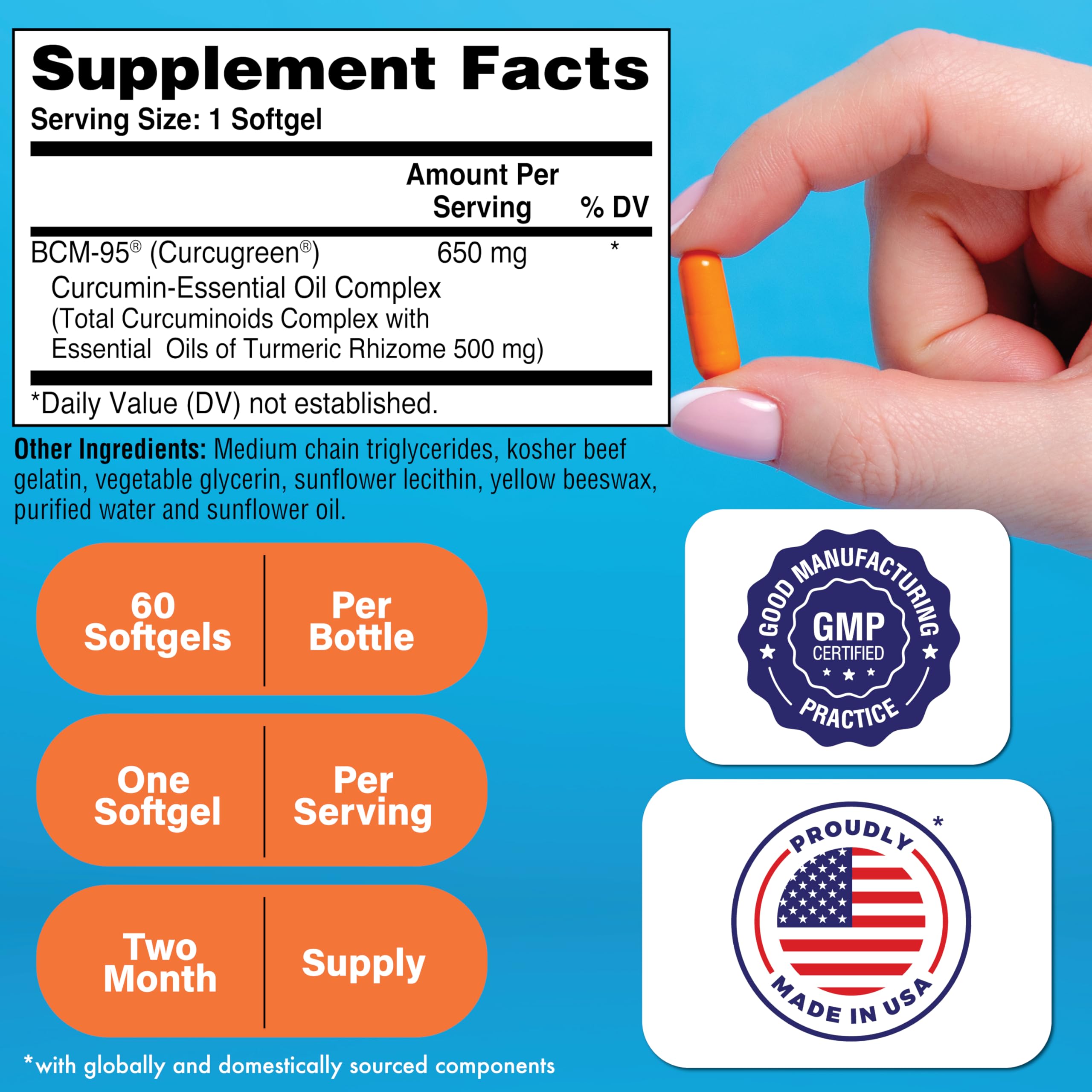 Foto 2 | Suplemento Para La Salud A Través De La Nutrición Curcumina 650 Mg Bcm-95 Curcu - Venta Internacional.
