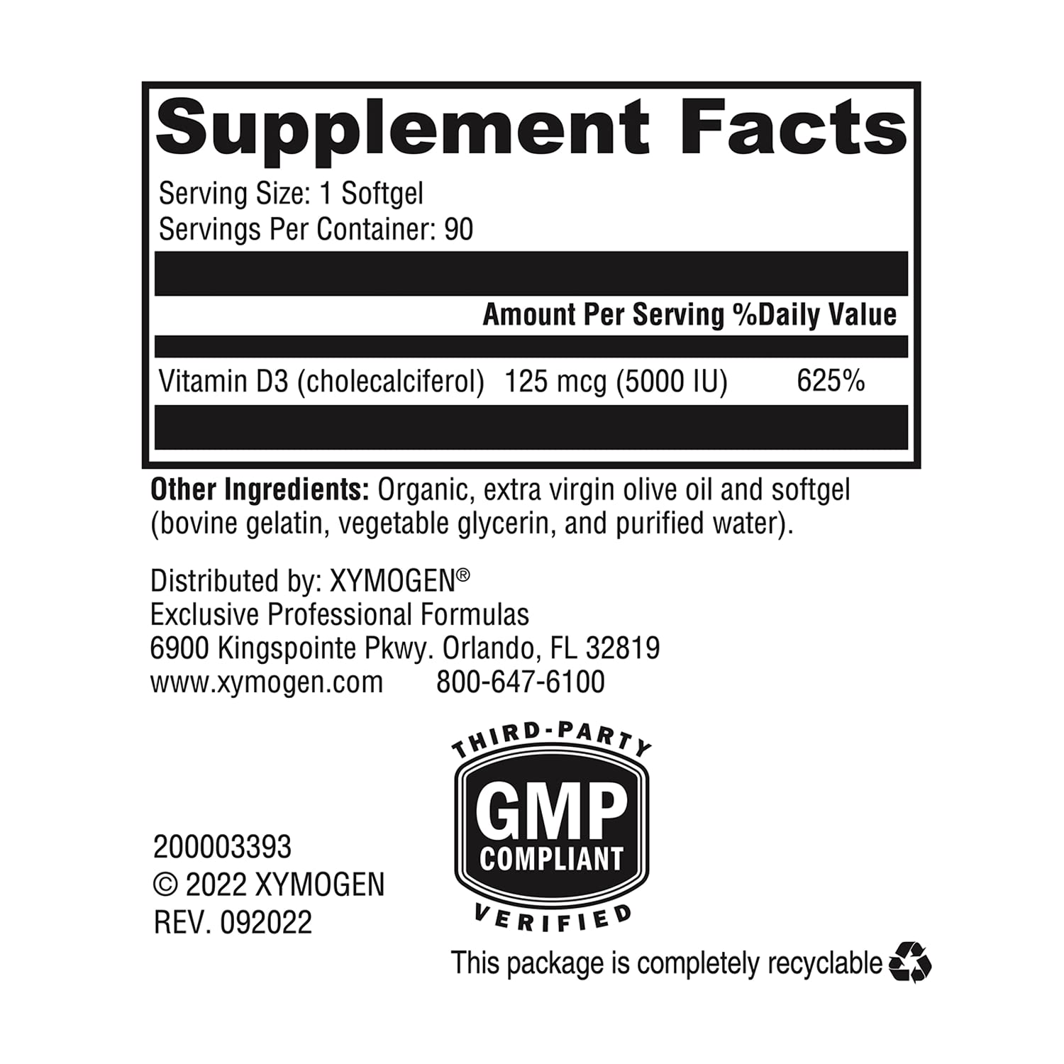 Foto 8 pulgar | Suplemento De Vitamina D Xymogen D3 5000 125 Mcg 90 Cápsulas Blandas - Venta Internacional.