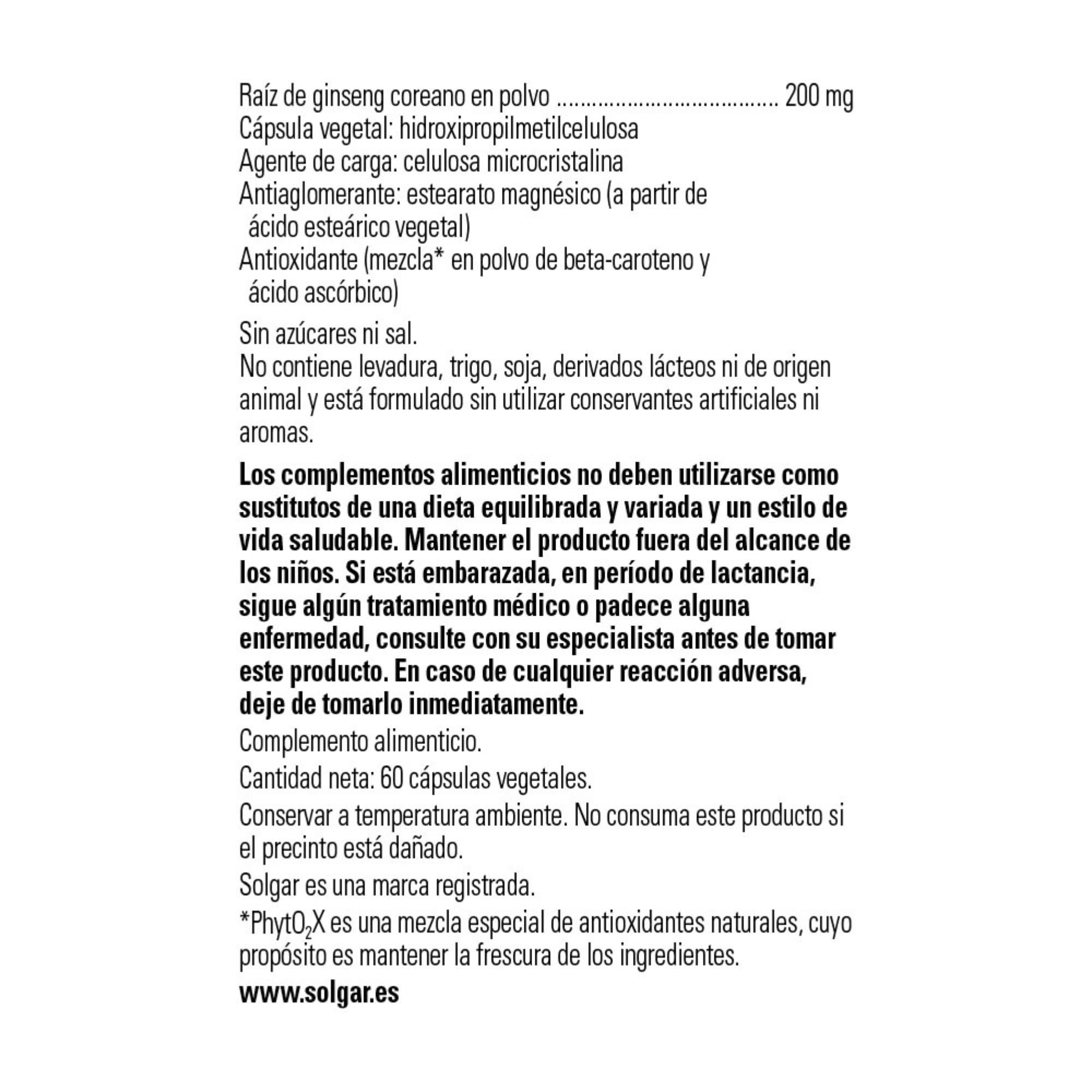 Foto 2 | Suplemento De Extracto De Raíz De Ginseng Coreano Solgar 60 Cápsulas - Venta Internacional.