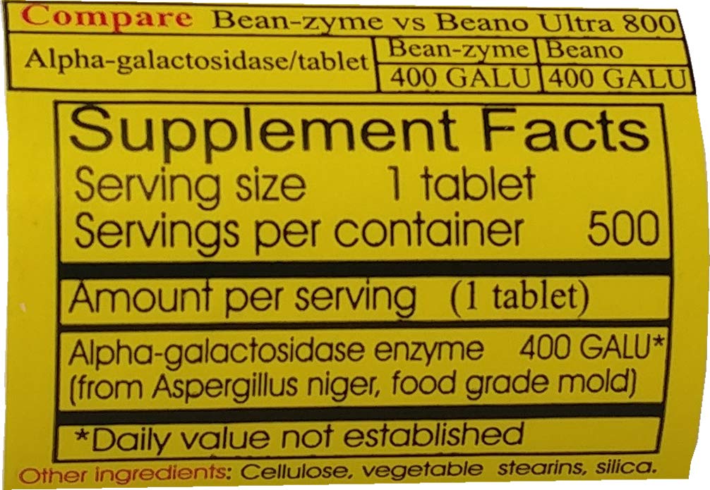 Foto 4 pulgar | Suplemento Para Aliviar Los Gases Valuepricedmeds Bean-zyme 500 Tabletas - Venta Internacional.
