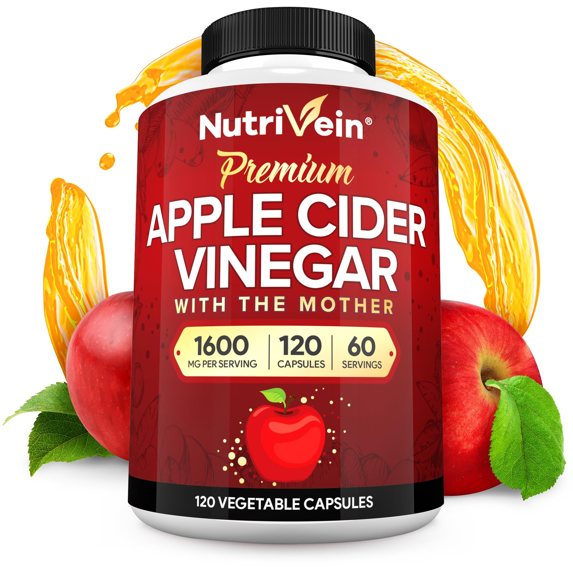 Foto 2 pulgar | Suplementos Nutrivein: Vinagre De Sidra De Manzana, 1600 Mg, 120 Cápsulas - Venta Internacional.