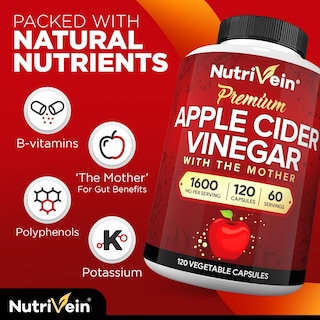 Foto 3 | Suplementos Nutrivein: Vinagre De Sidra De Manzana, 1600 Mg, 120 Cápsulas - Venta Internacional.