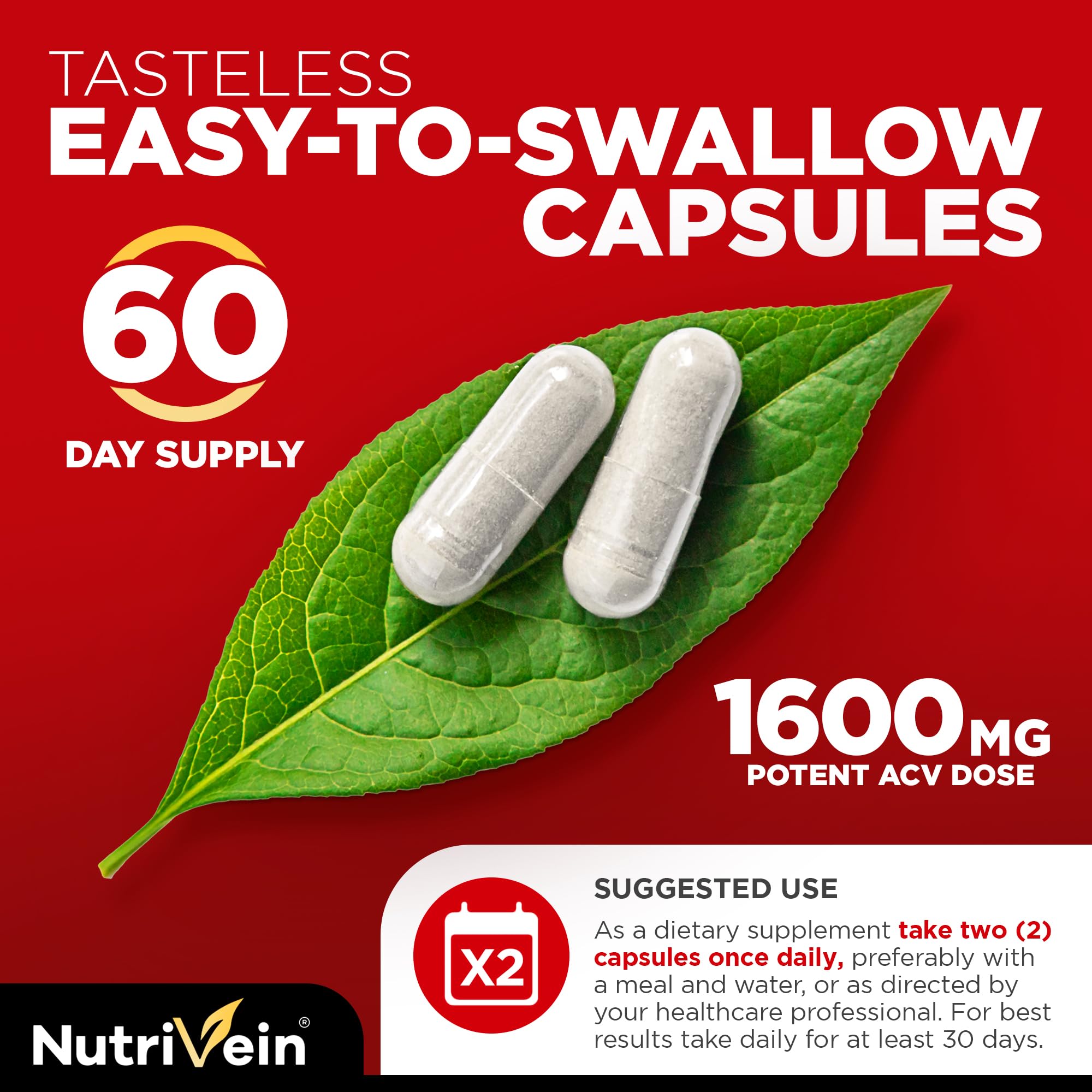Foto 6 pulgar | Suplementos Nutrivein: Vinagre De Sidra De Manzana, 1600 Mg, 120 Cápsulas - Venta Internacional.