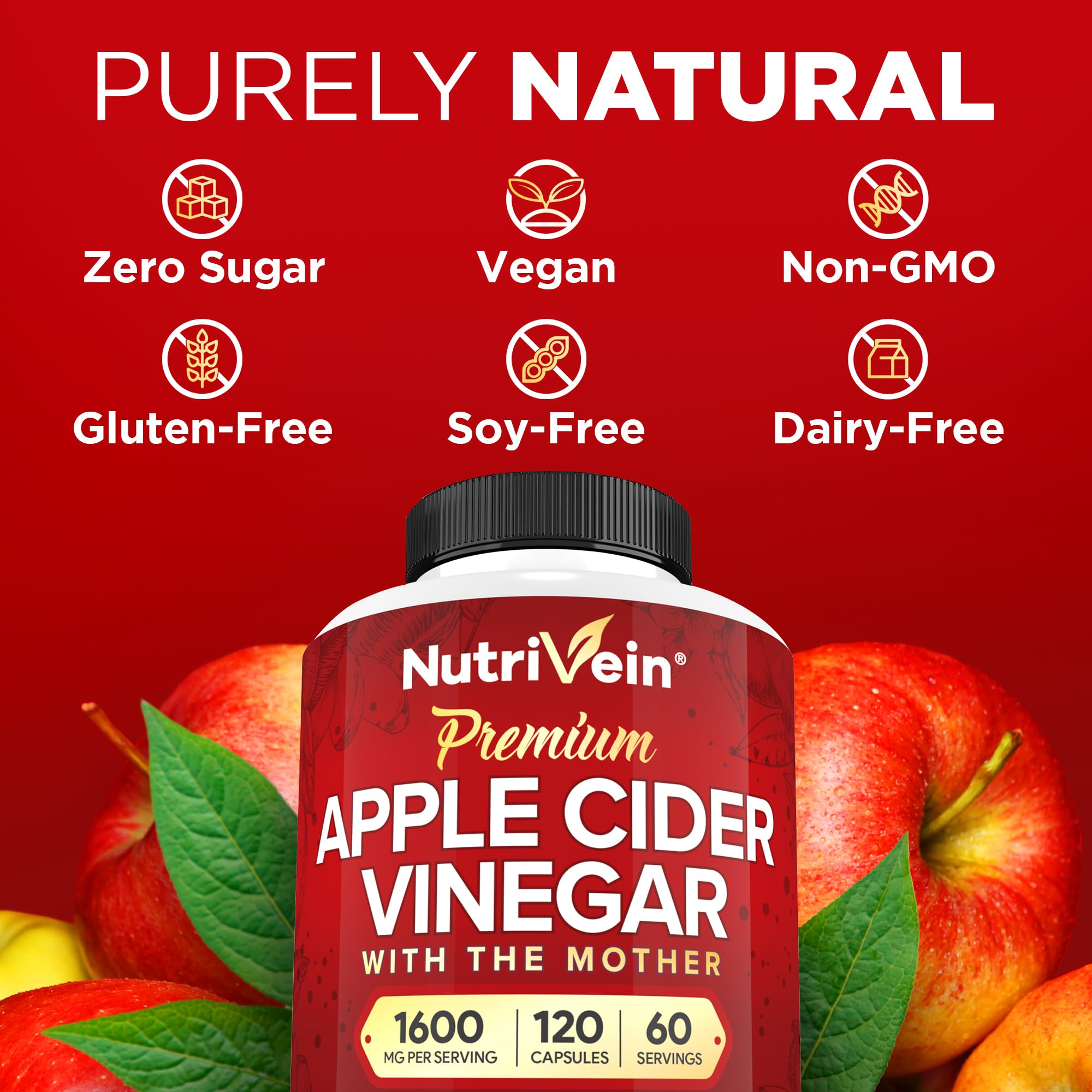 Foto 7 pulgar | Suplementos Nutrivein: Vinagre De Sidra De Manzana, 1600 Mg, 120 Cápsulas - Venta Internacional.