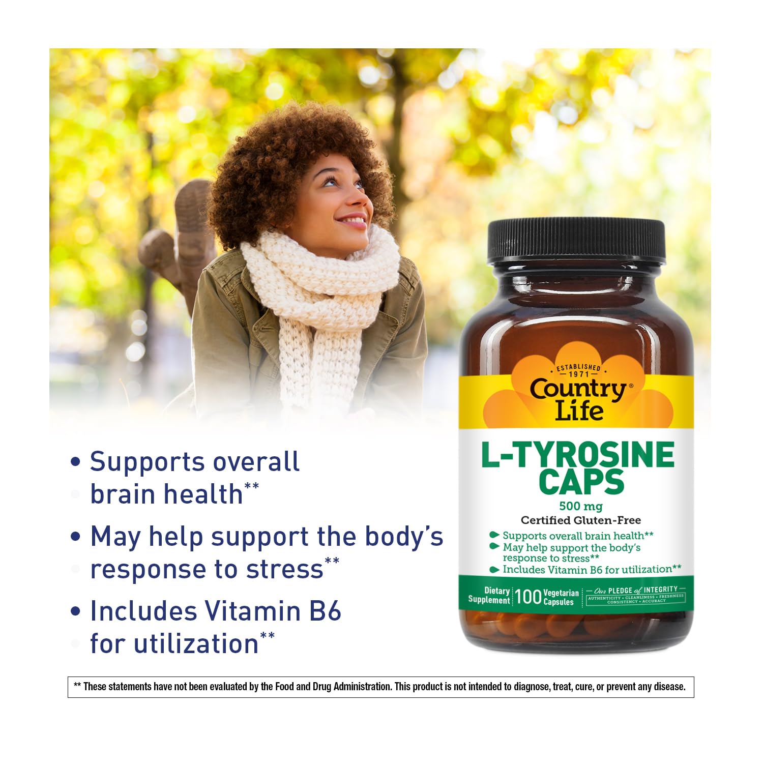Foto 2 | Suplemento Country Life L-tirosina 500 Mg Con Vitamina B6 100 Cápsulas - Venta Internacional.
