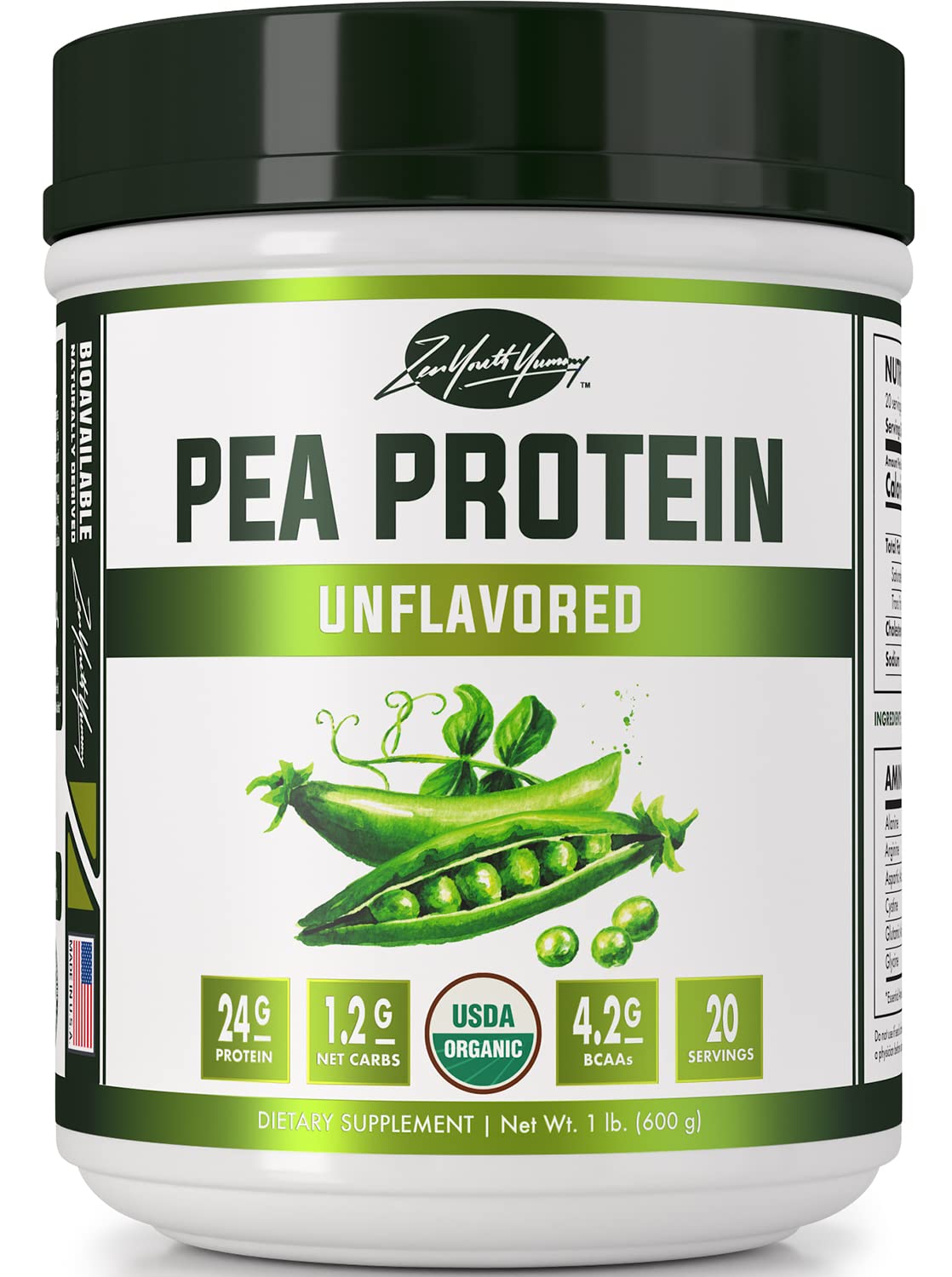 Proteína De Guisante En Polvo Zyy, Orgánica, Vegana, Sin Sabor, 500 G - Venta Internacional.