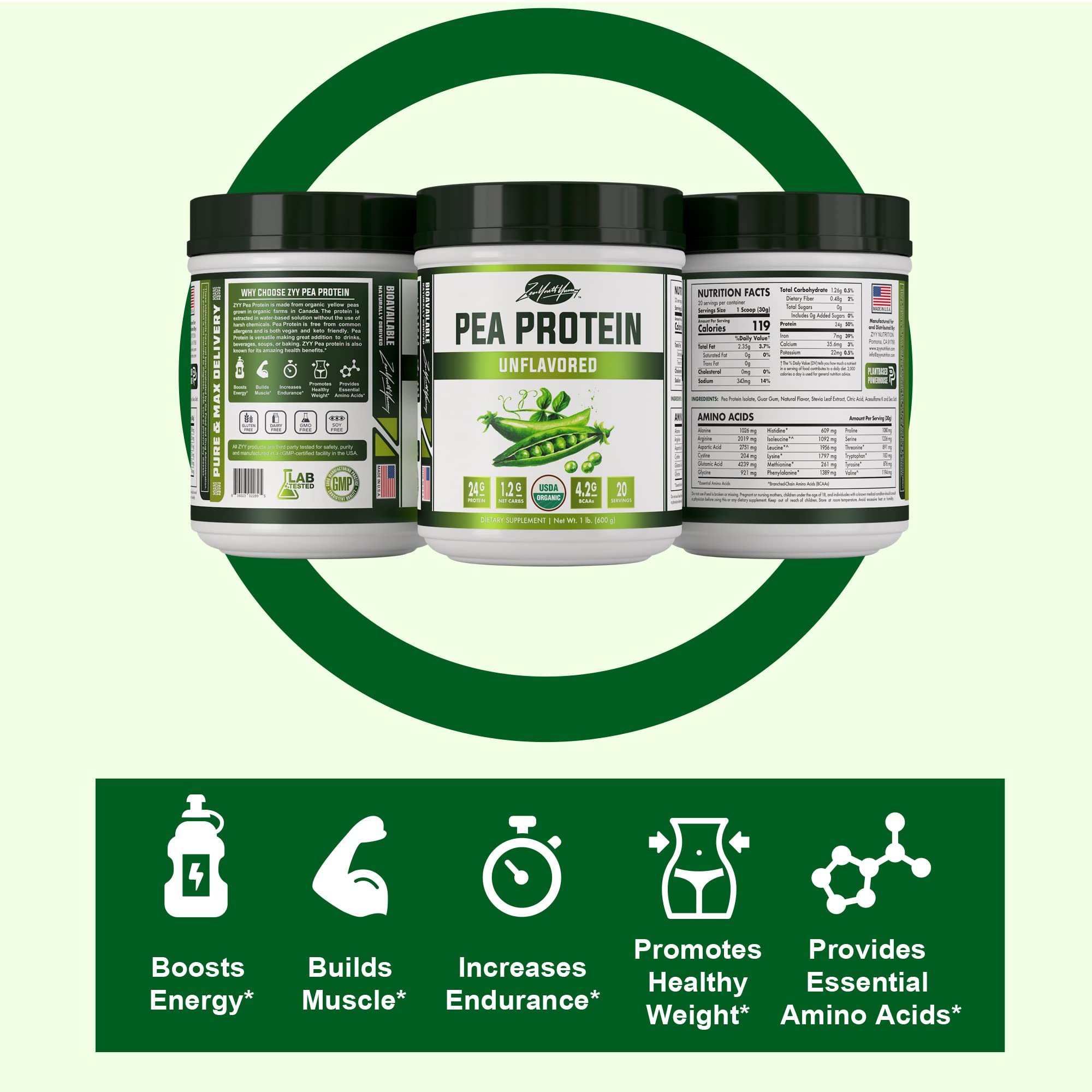 Foto 6 pulgar | Proteína De Guisante En Polvo Zyy, Orgánica, Vegana, Sin Sabor, 500 G - Venta Internacional.