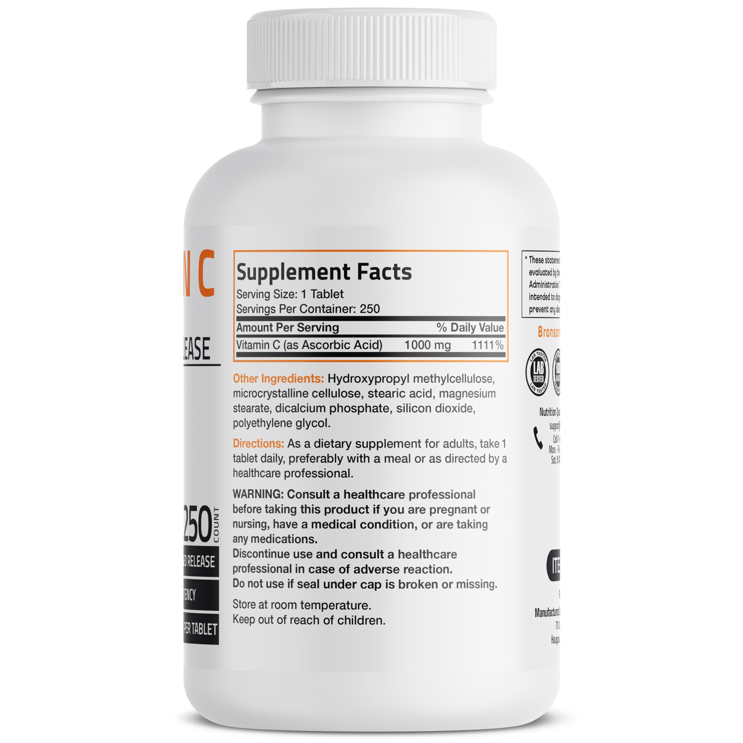 Foto 2 | Suplemento Bronson De Vitamina C De 1000 Mg De Liberación Sostenida, 250 Tabletas - Venta Internacional.