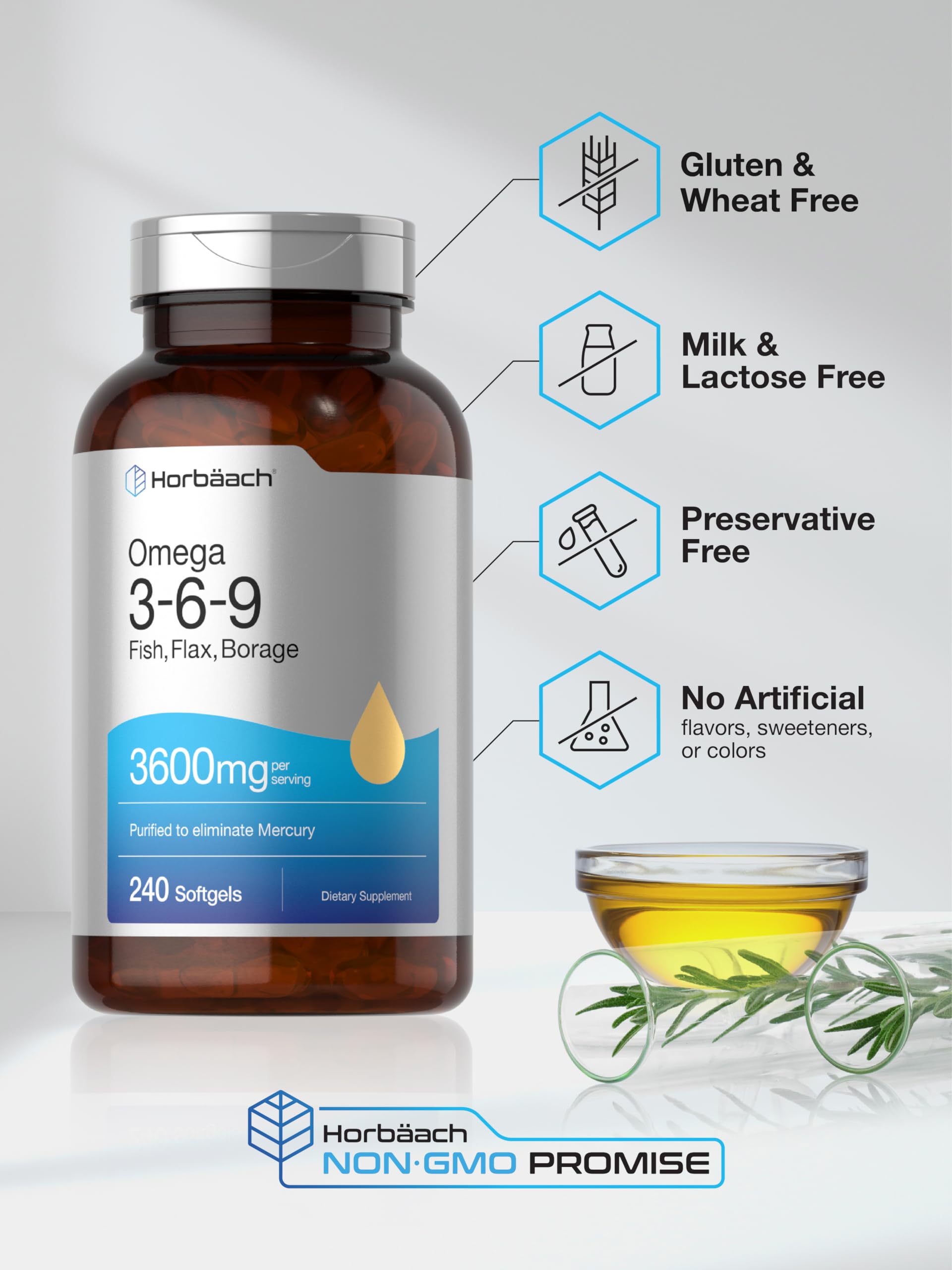 Foto 5 | Suplemento Horbäach Triple Omega 3-6-9 240 Cápsulas Blandas - Venta Internacional.