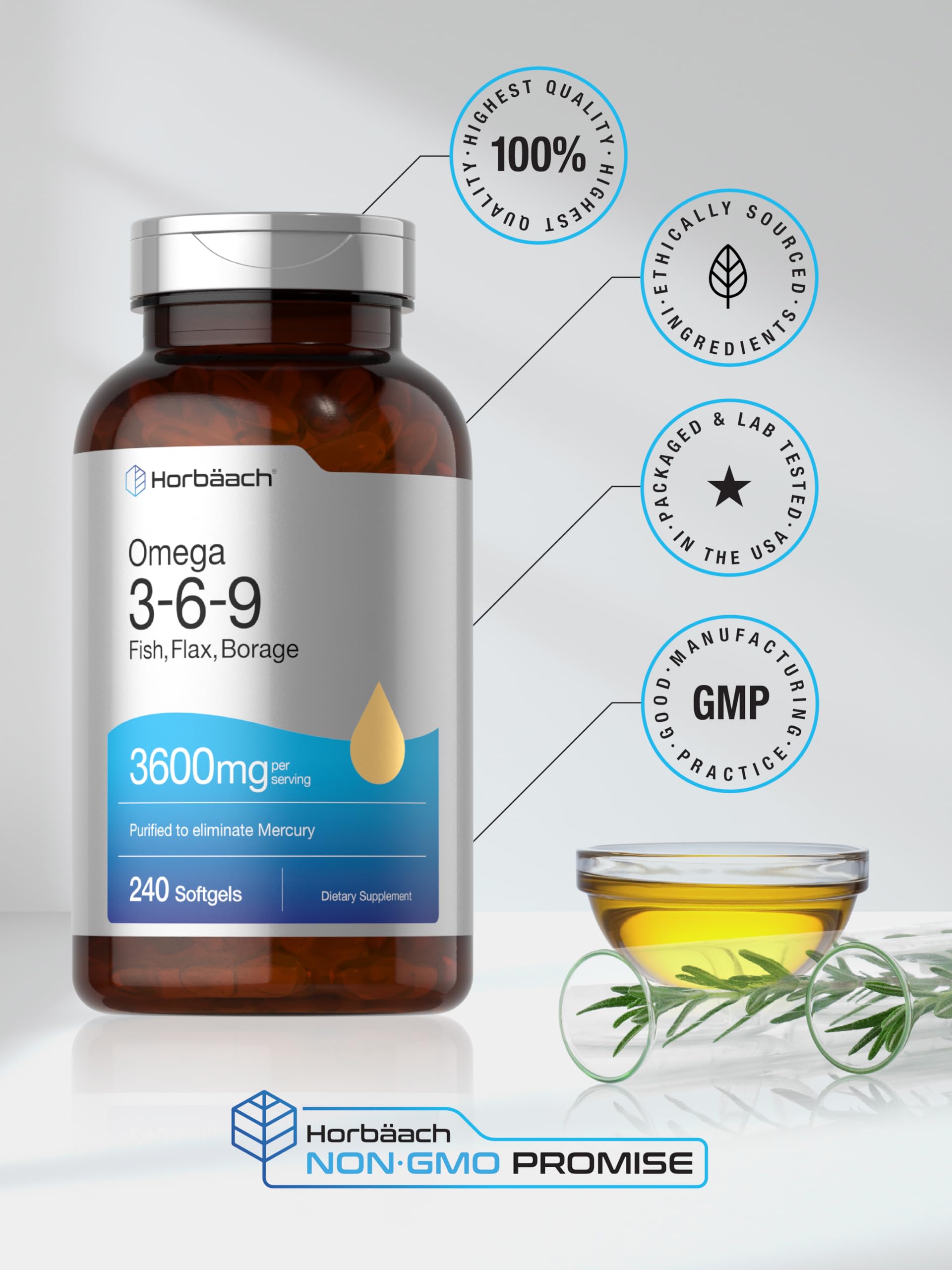 Foto 6 | Suplemento Horbäach Triple Omega 3-6-9 240 Cápsulas Blandas - Venta Internacional.