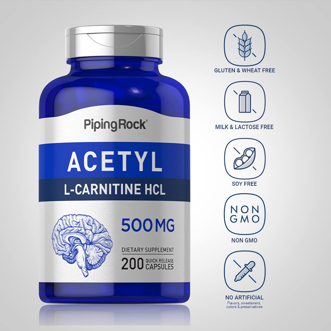 Foto 4 pulgar | Suplemento Piping Rock Acetil L-carnitina Hcl 500 Mg 200 Cápsulas - Venta Internacional.
