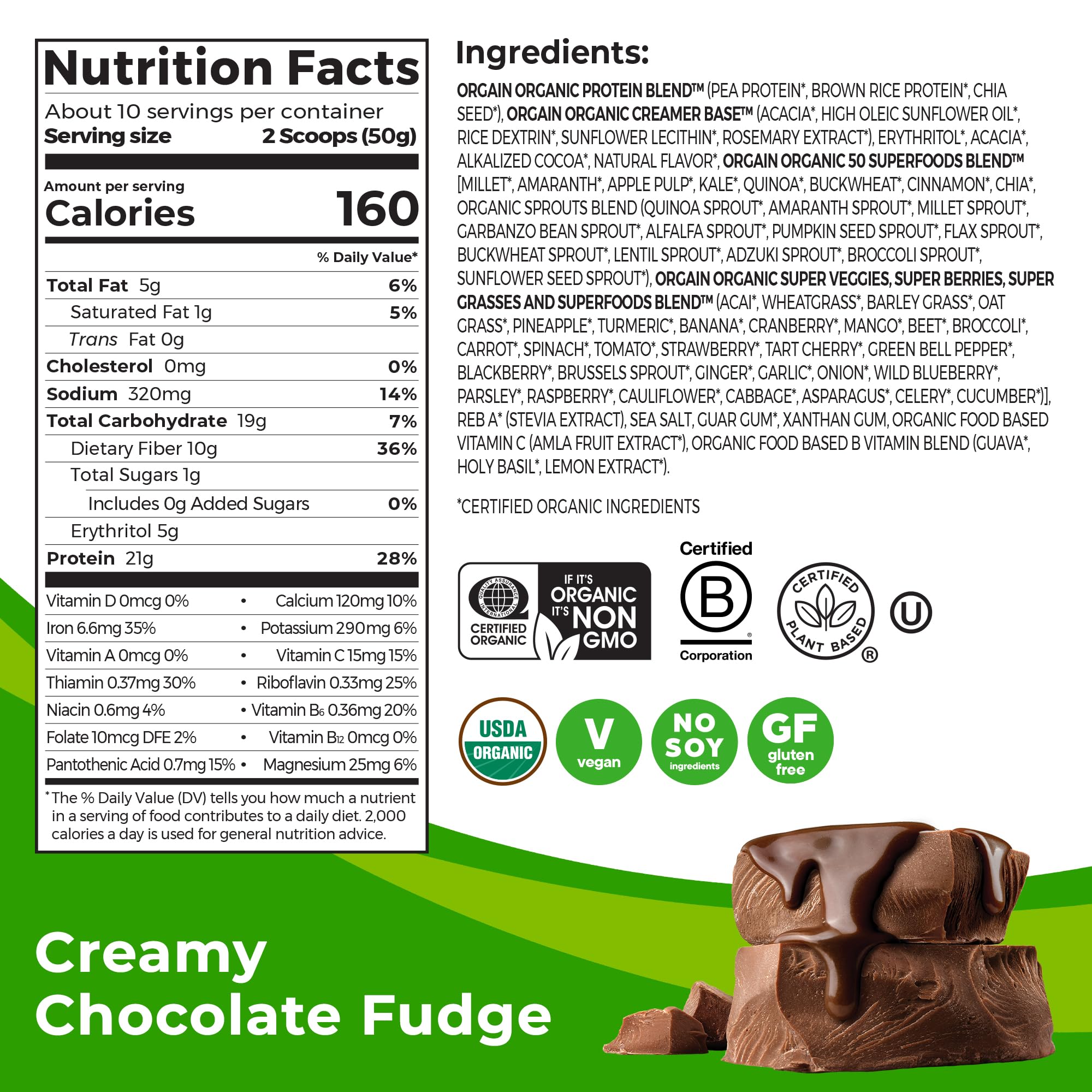 Foto 3 pulgar | Fudge De Chocolate Cremoso Vegano Orgánico Orgánico En Polvo Orgain 5 - Venta Internacional.
