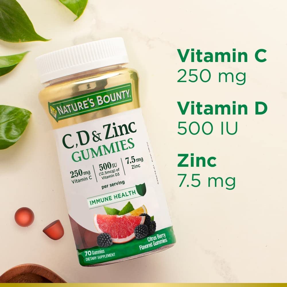 Foto 5 | Gominolas Nature's Bounty C, D Y Zinc Para El Sistema Inmunitario, 70 Unidades - Venta Internacional.