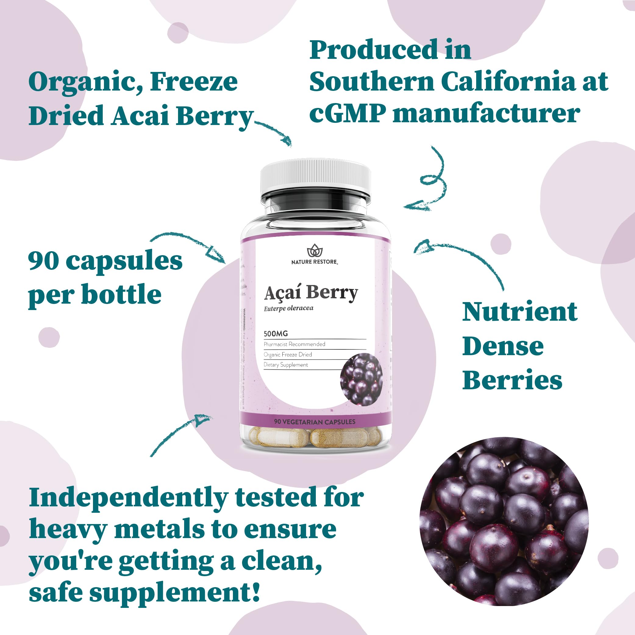 Foto 4 pulgar | Suplemento Nature Restore Organic Acai Berry 90 Cápsulas - Venta Internacional.