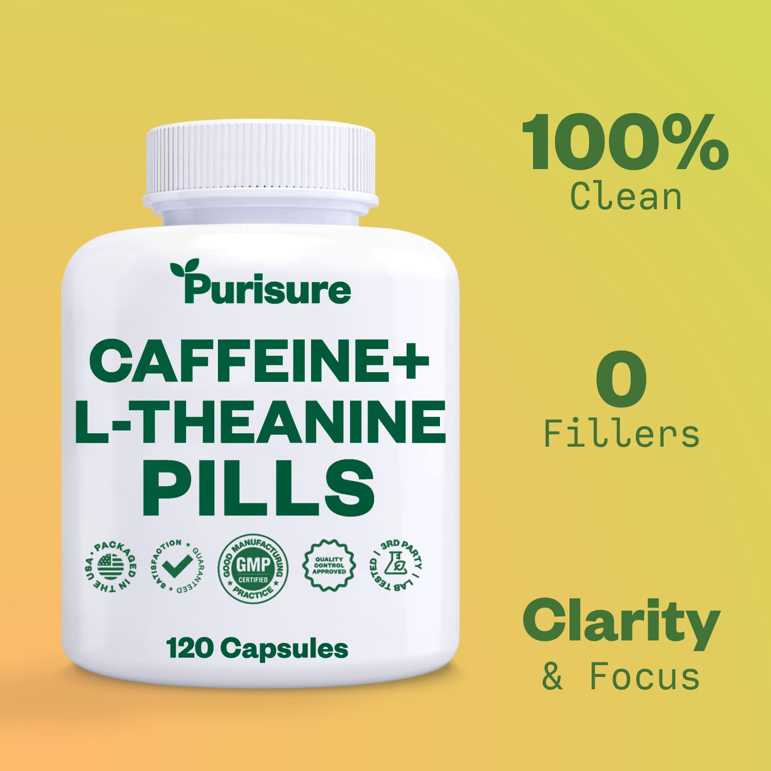 Foto 3 pulgar | Cápsulas De Cafeína Y Teanina Purisure 100 Mg + 200 Mg 120 Días - Venta Internacional.