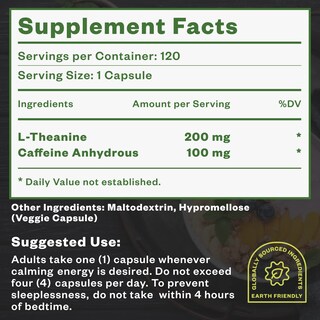 Foto 7 | Cápsulas De Cafeína Y Teanina Purisure 100 Mg + 200 Mg 120 Días - Venta Internacional.