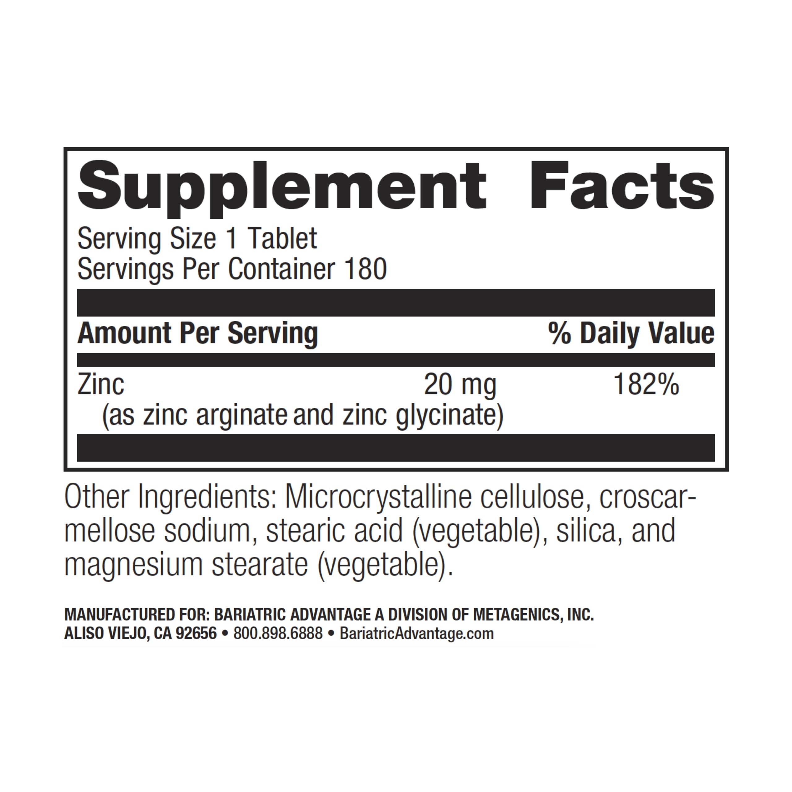 Foto 3 pulgar | Suplemento Bariatric Advantage De Zinc No Masticable 20 Mg 180 Ta - Venta Internacional.