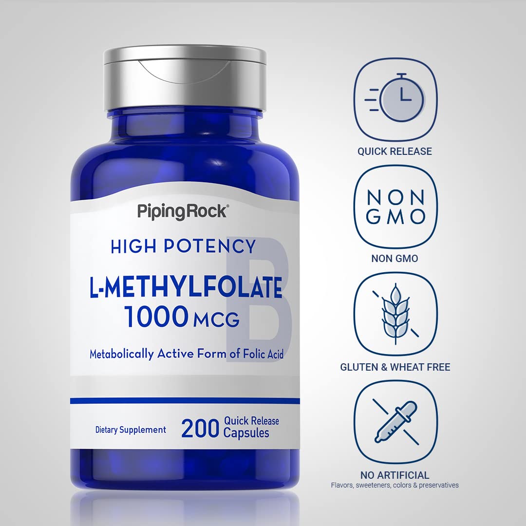 Foto 3 | Suplemento De Metilfolato Piping Rock L 1000 Mcg 200 Cápsulas - Venta Internacional.