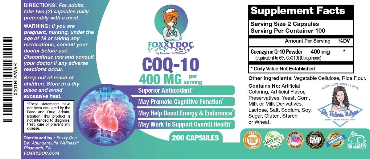 Foto 7 | Suplemento De Coq10 De La Dra. Valerie Nelson, 400 Mg, 200 Vegetales. Cápsulas - Venta Internacional.