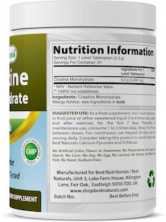 Foto 2 | Polvo De Monohidrato De Creatina Supplement Best Naturals, 454 G - Venta Internacional.