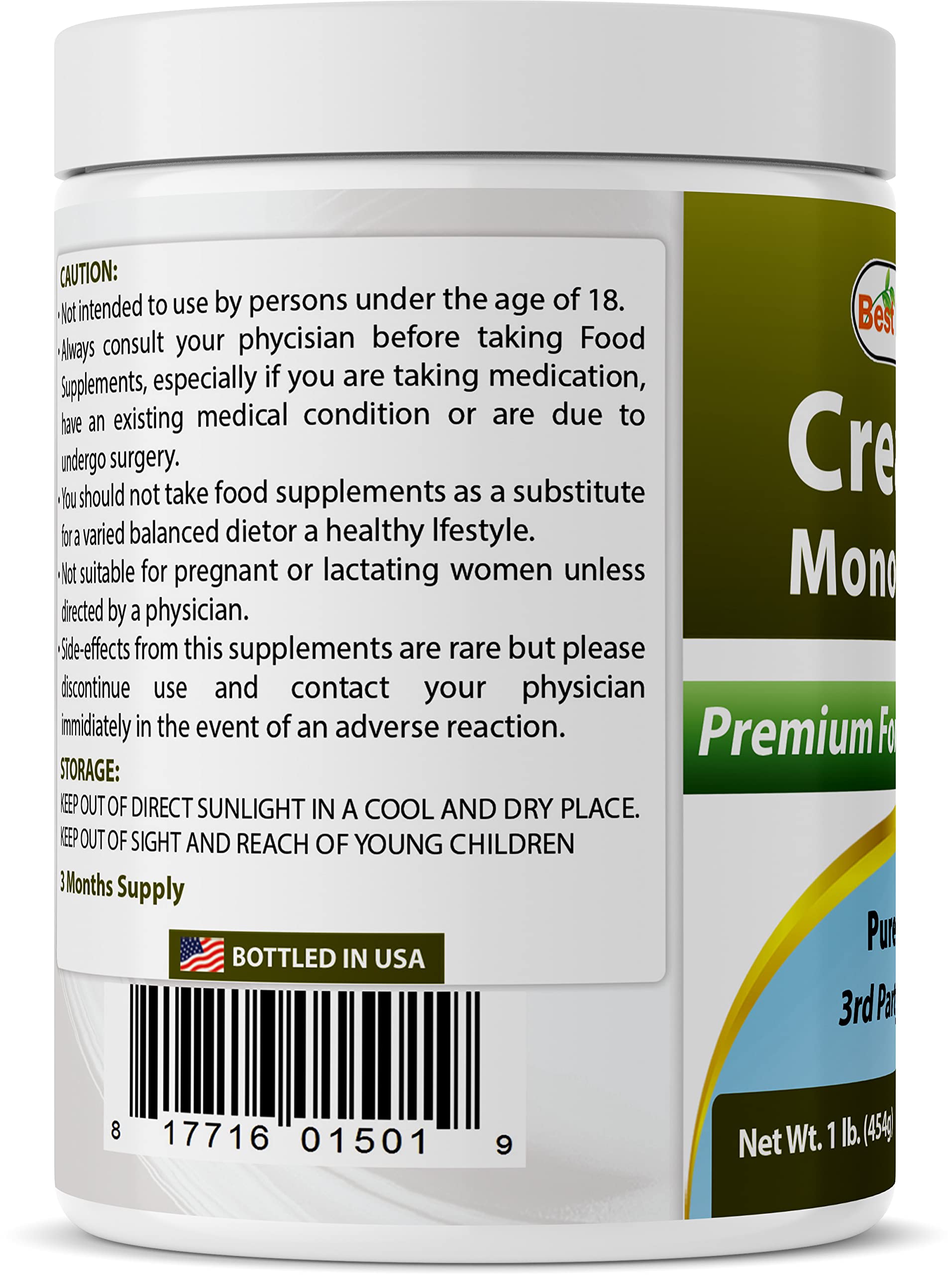 Foto 4 pulgar | Polvo De Monohidrato De Creatina Supplement Best Naturals, 454 G - Venta Internacional.