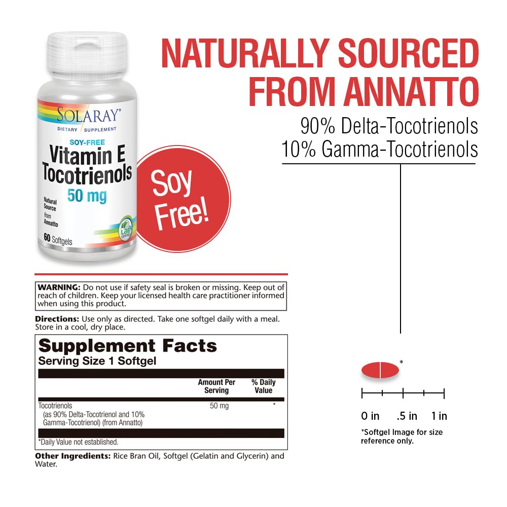 Foto 2 | Vitamina E, Tocotrienoles, 50 Mg, Solaray Healthy Brain, 50 Comprimidos - Venta Internacional.