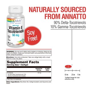 Foto 2 | Vitamina E, Tocotrienoles, 50 Mg, Solaray Healthy Brain, 50 Comprimidos - Venta Internacional.