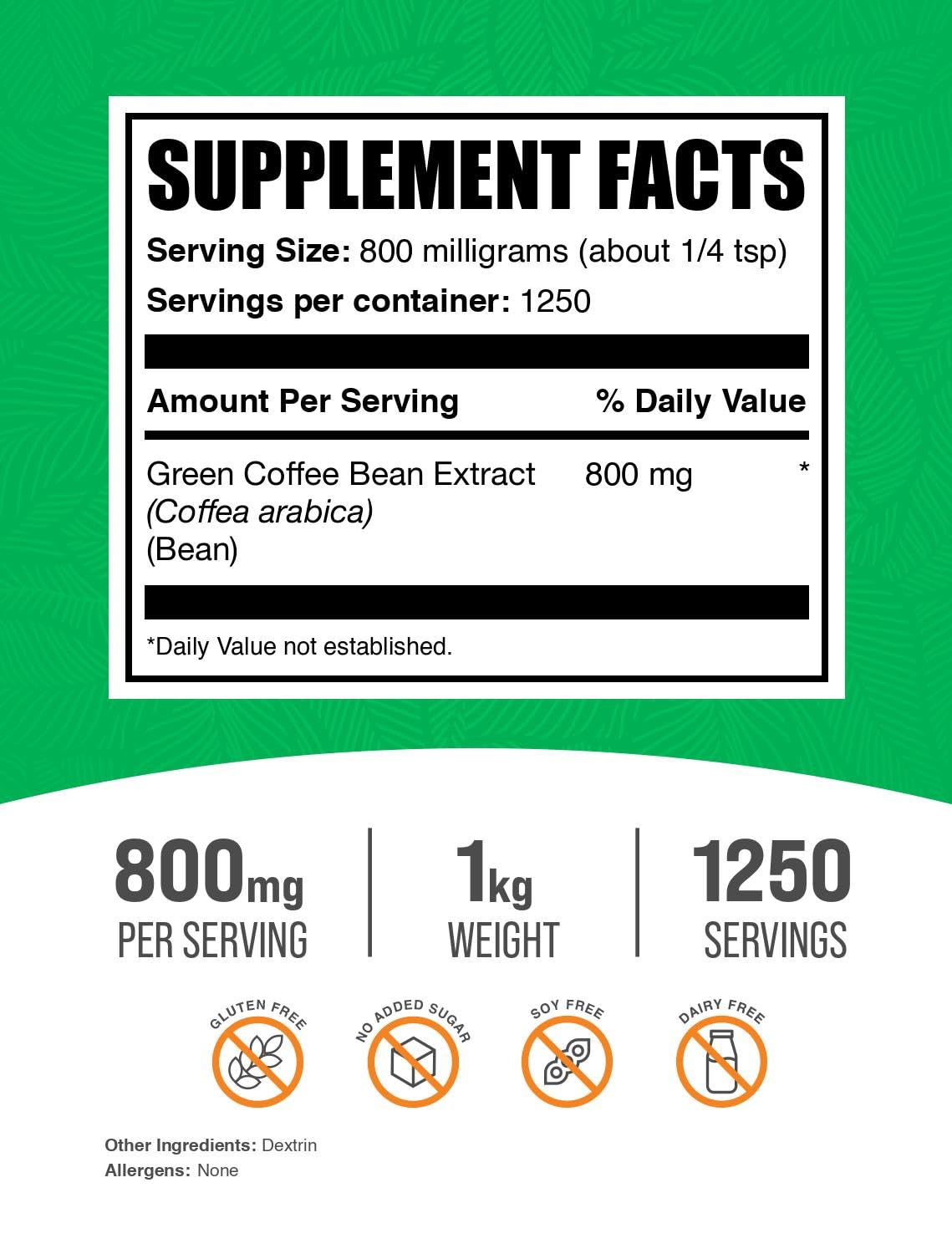 Foto 2 | Suplemento Bulksupplements Extracto De Grano De Café Verde, 1 Kg - Venta Internacional.