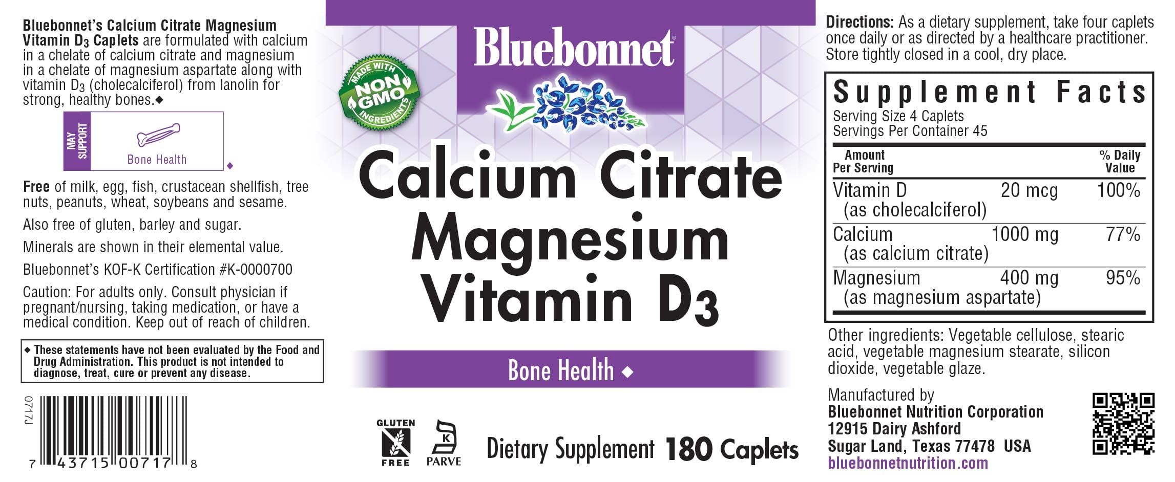 Foto 6 | Suplemento De Citrato De Calcio Y Magnesio D3 De Bluebonnet 180 Cápsulas - Venta Internacional.