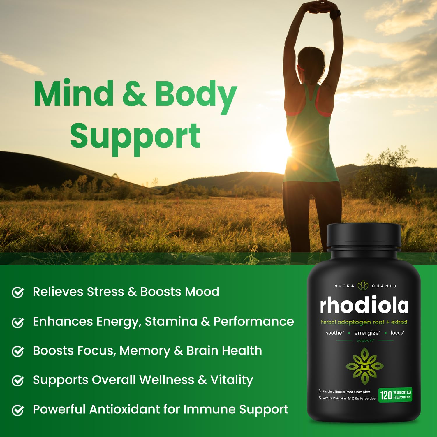 Foto 4 pulgar | Suplemento Nutrachamps Rhodiola Rosea En Cápsulas De 300 Mg [120] - Venta Internacional.