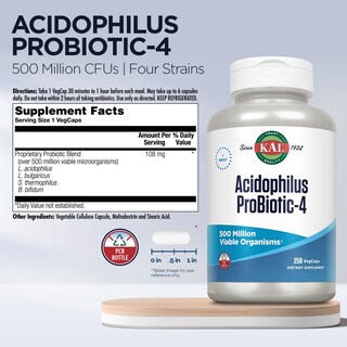 Foto 3 | Probiótico Kal Acidophilus Probiotic-4 500 M Cfus 250 Cápsulas Vegetales - Venta Internacional.
